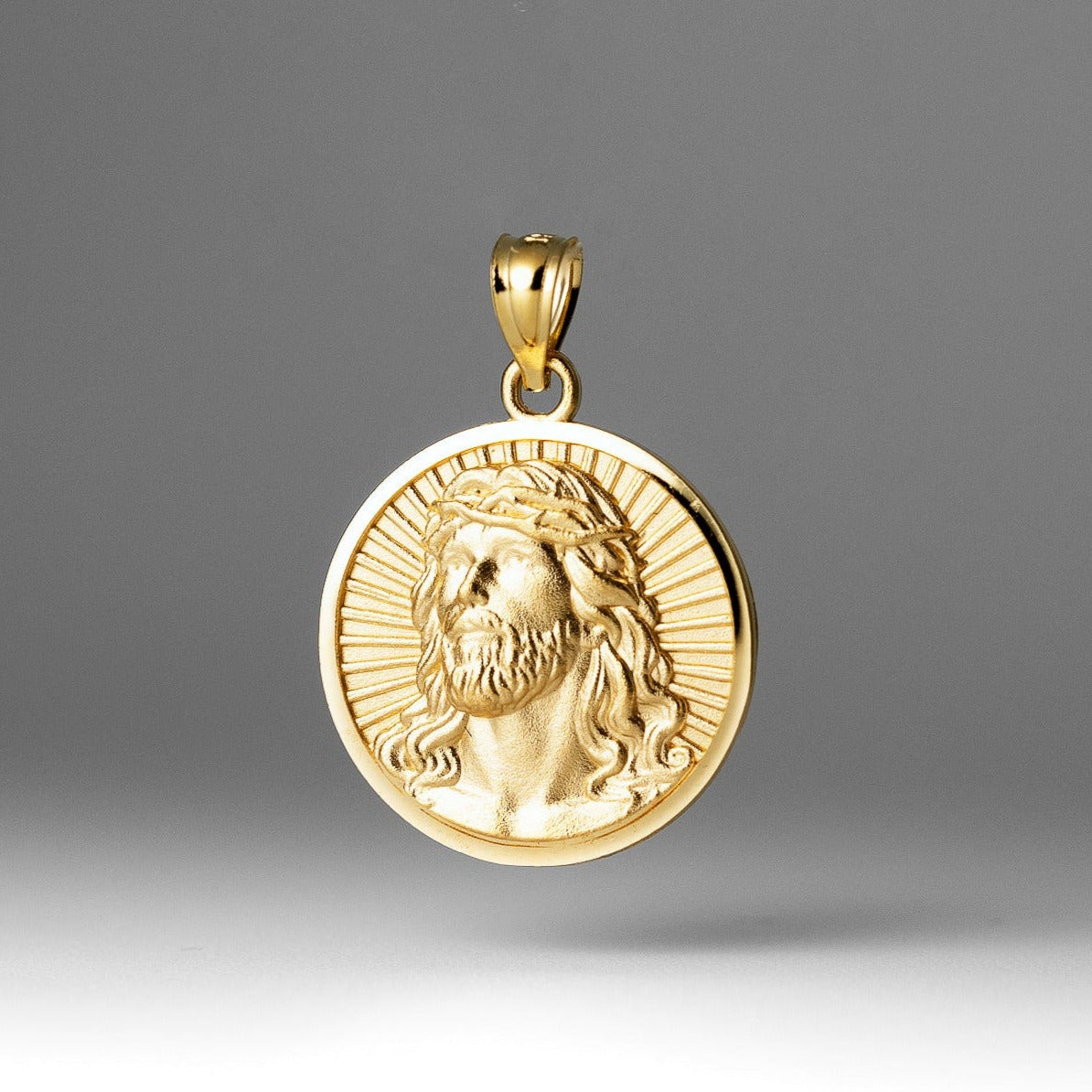 Gold Round Medal Jesus Pendant Necklace – Model PT3236 - Charlie & Co. Jewelry