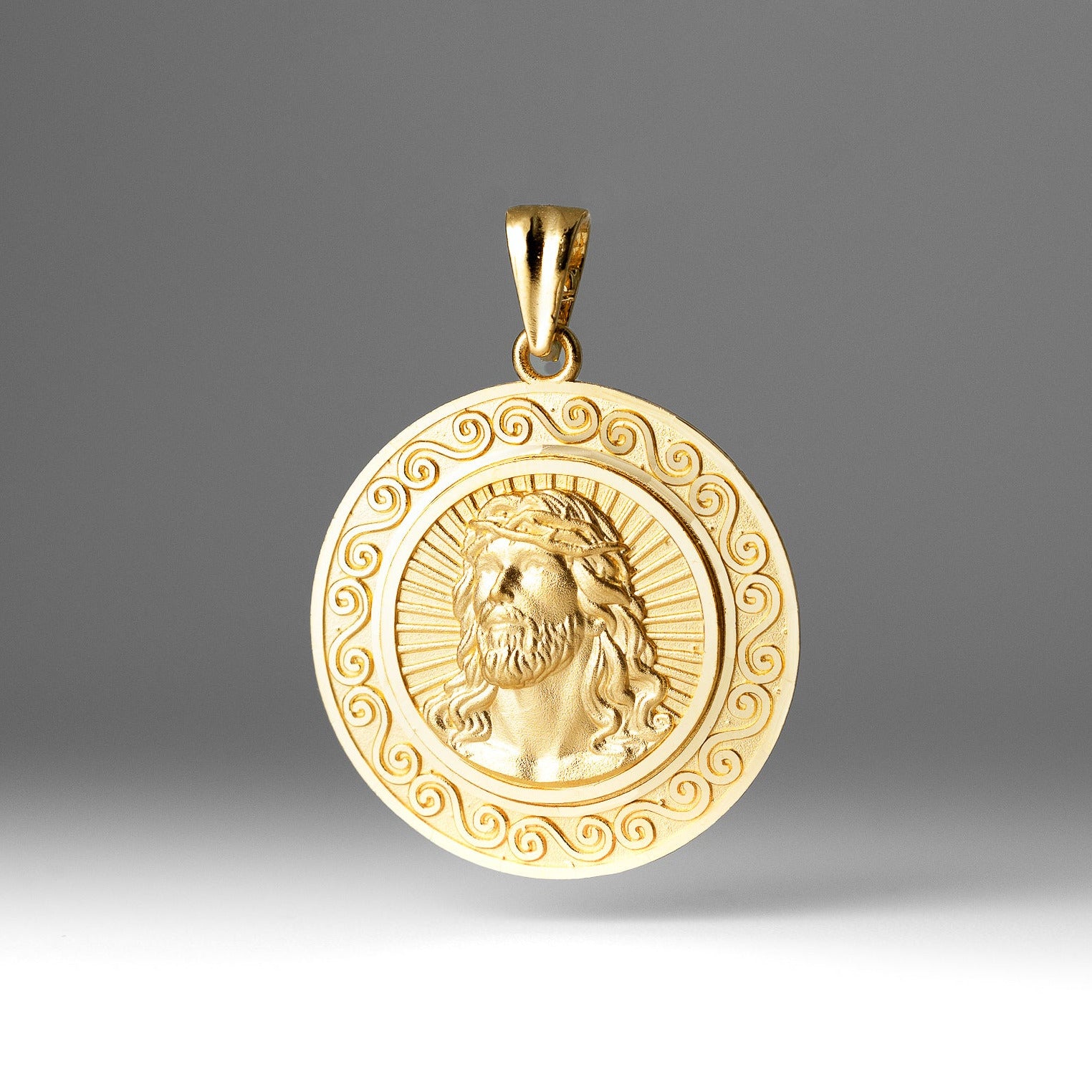 Gold Large Round Medal Jesus Pendant Necklace – Model PT3235 - Charlie & Co. Jewelry