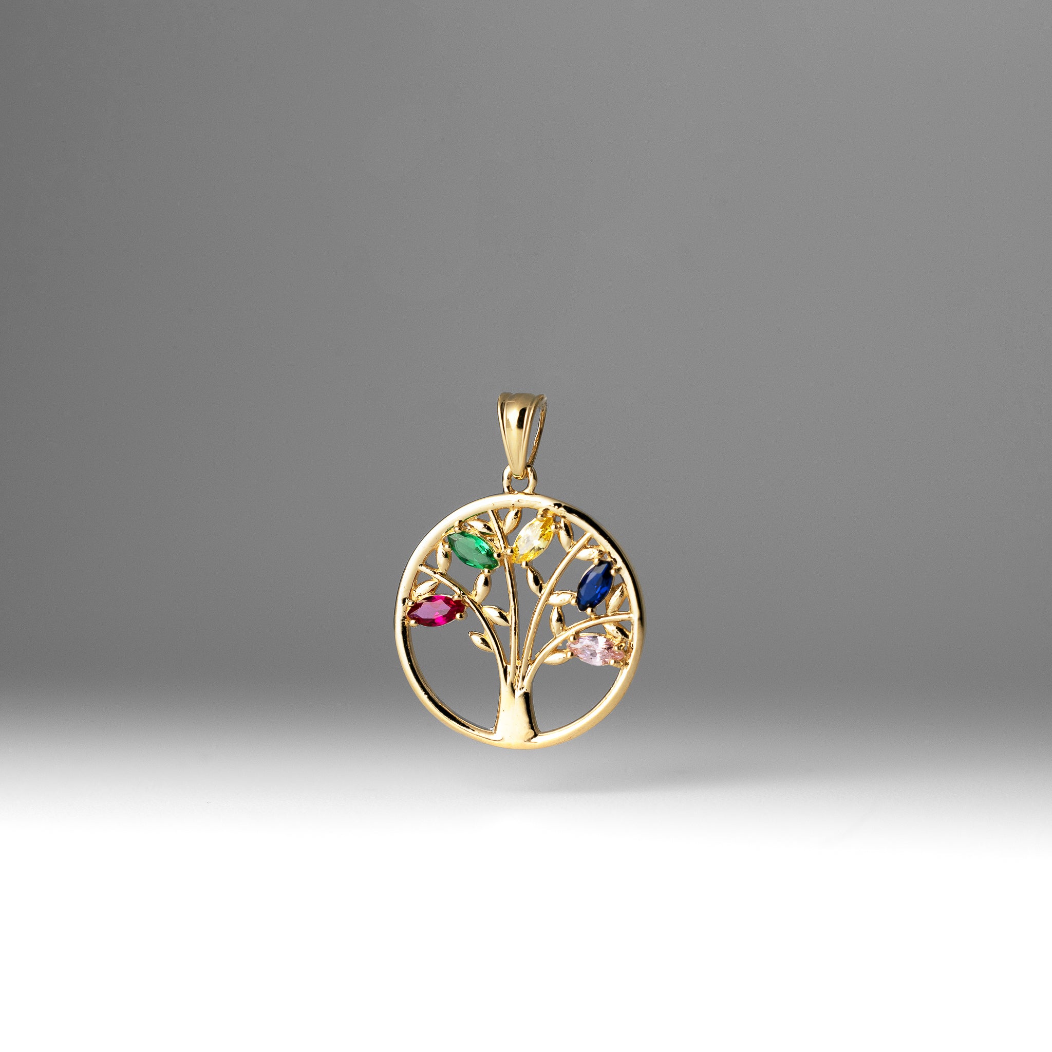 Gold Family Tree Colorful CZ Gemstones Pendant Necklace – Model PT2541 - Charlie & Co. Jewelry