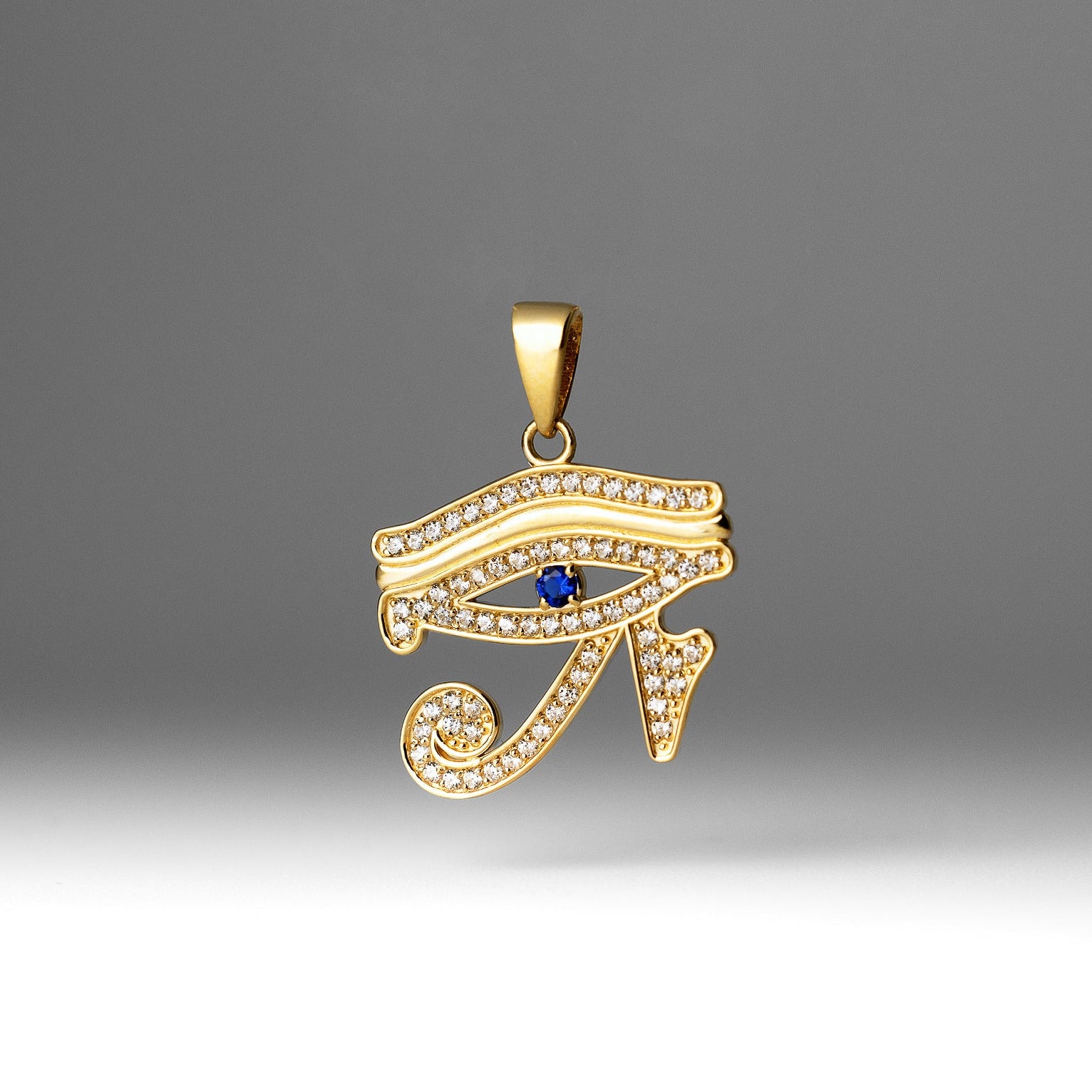 Gold CZ Accented Eye of Horus Pendant Necklace – Model PT2801 - Charlie & Co. Jewelry