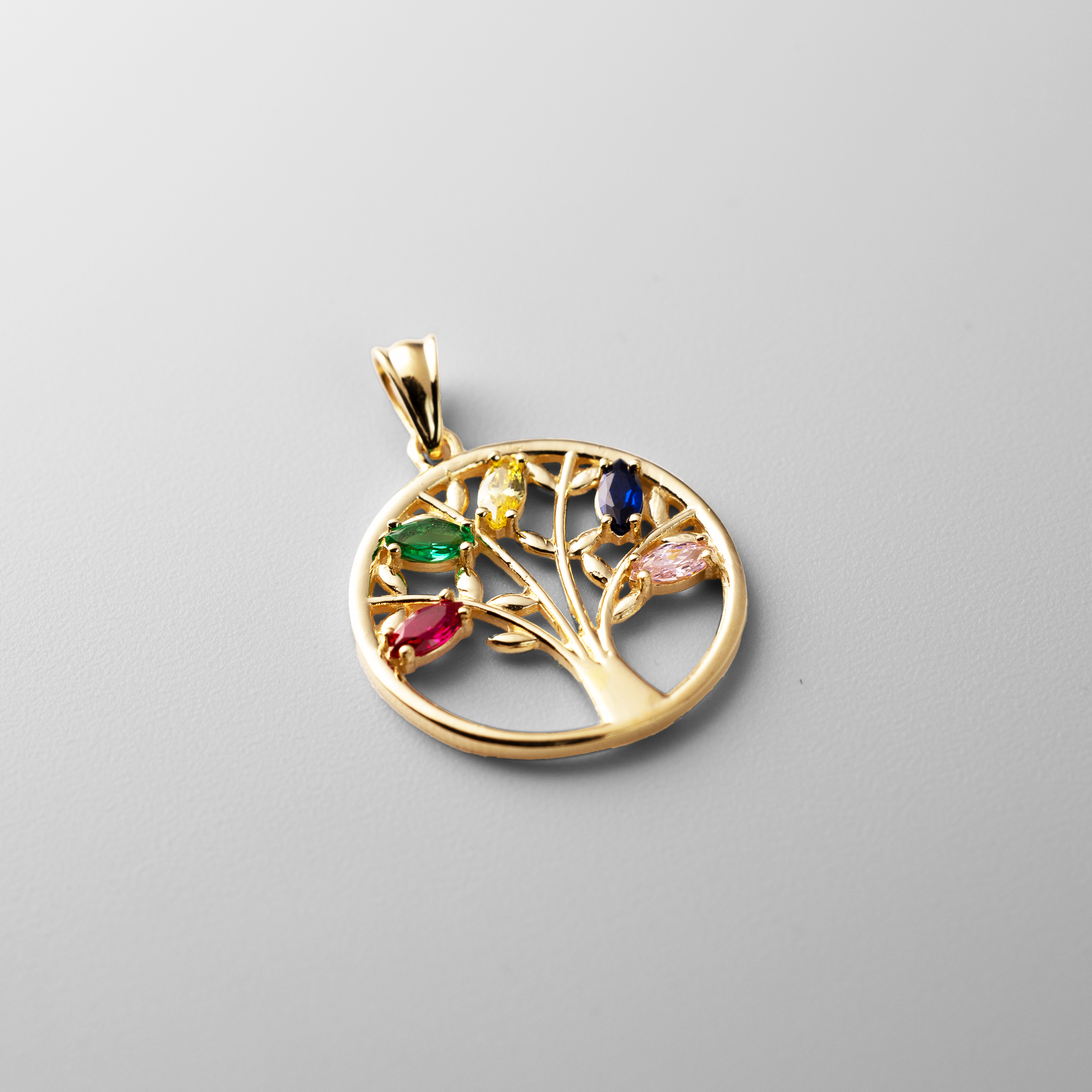 Gold Family Tree Colorful CZ Gemstones Pendant Necklace – Model PT2541