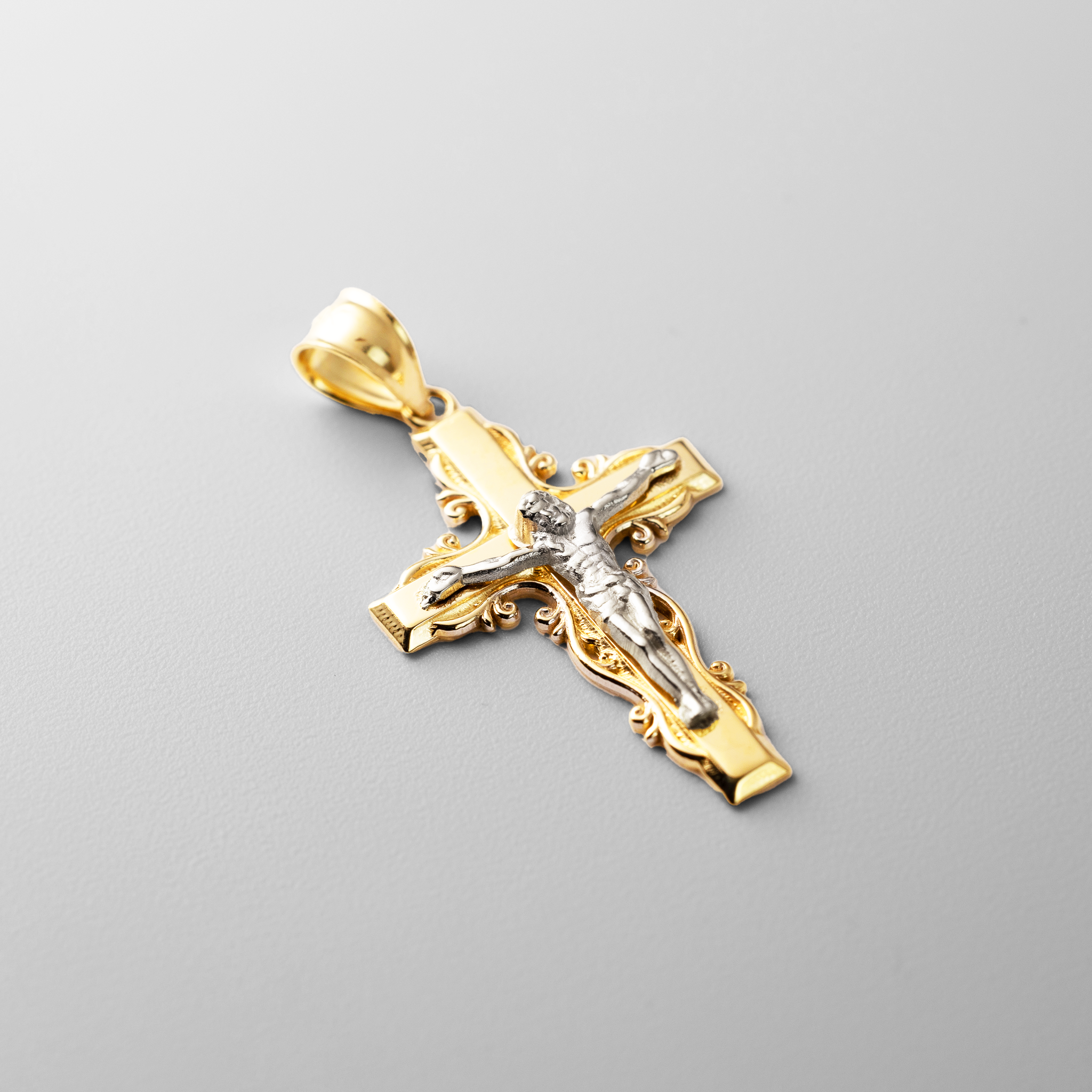 Gold Crucifix Cross With Ornate Scroll Pendant - Model PT0072