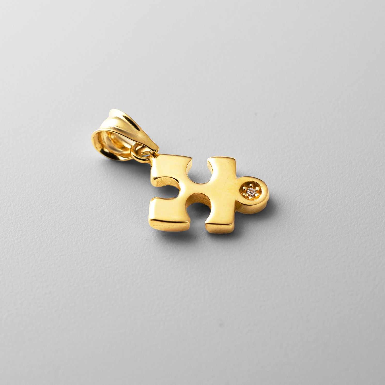 Gold CZ-Accented Puzzle Piece Pendant Necklace – Model PT2843 - Charlie & Co. Jewelry