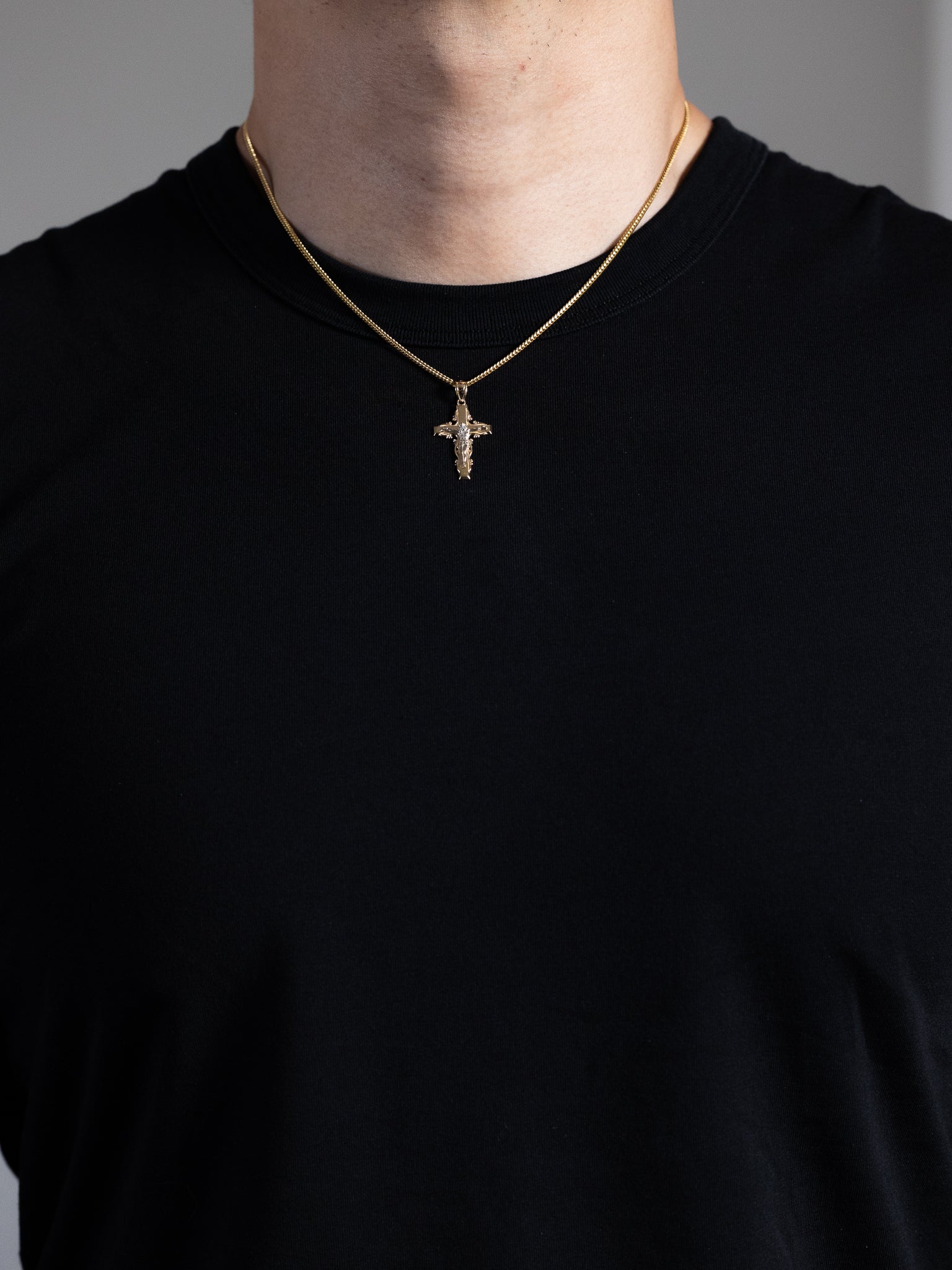 Gold Fancy Design Religious Cross Pendant Necklace - Model PT0072 - Charlie & Co. Jewelry