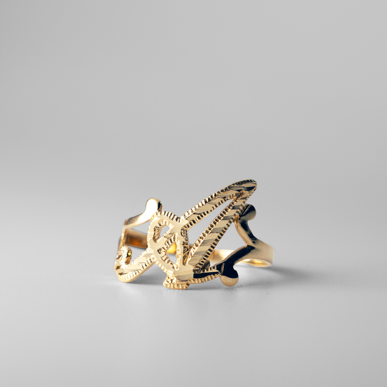 14K Gold Cursive Initial "A" Ring