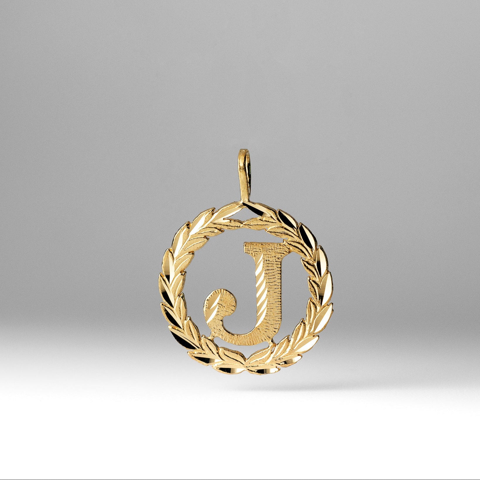 Gold Wreath J Initial Pendant | A-Z Pendants - Charlie & Co. Jewelry