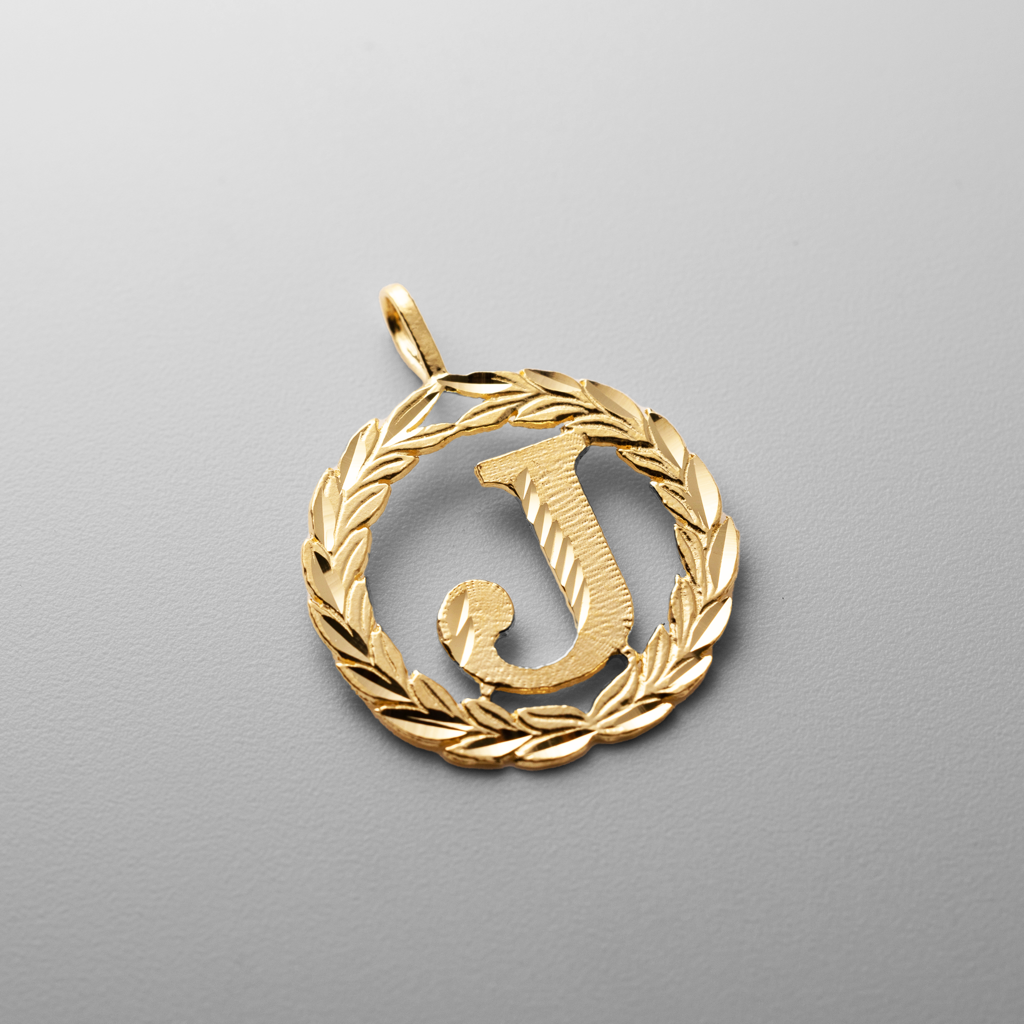 Gold Wreath J Initial Pendant | A-Z Pendants - Charlie & Co. Jewelry