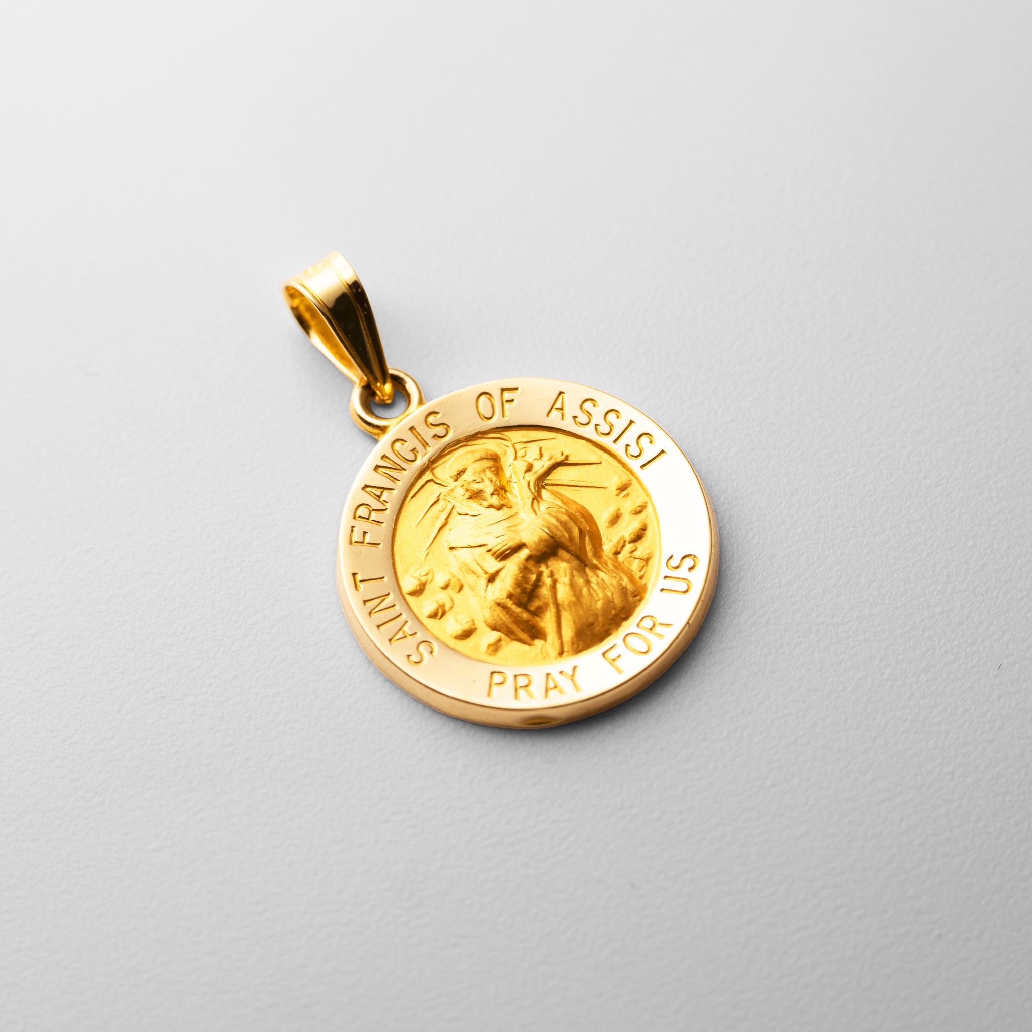 Yellow Gold St. Francis of Assisi Medal Pendant - Model XR1324 - Charlie & Co. Jewelry