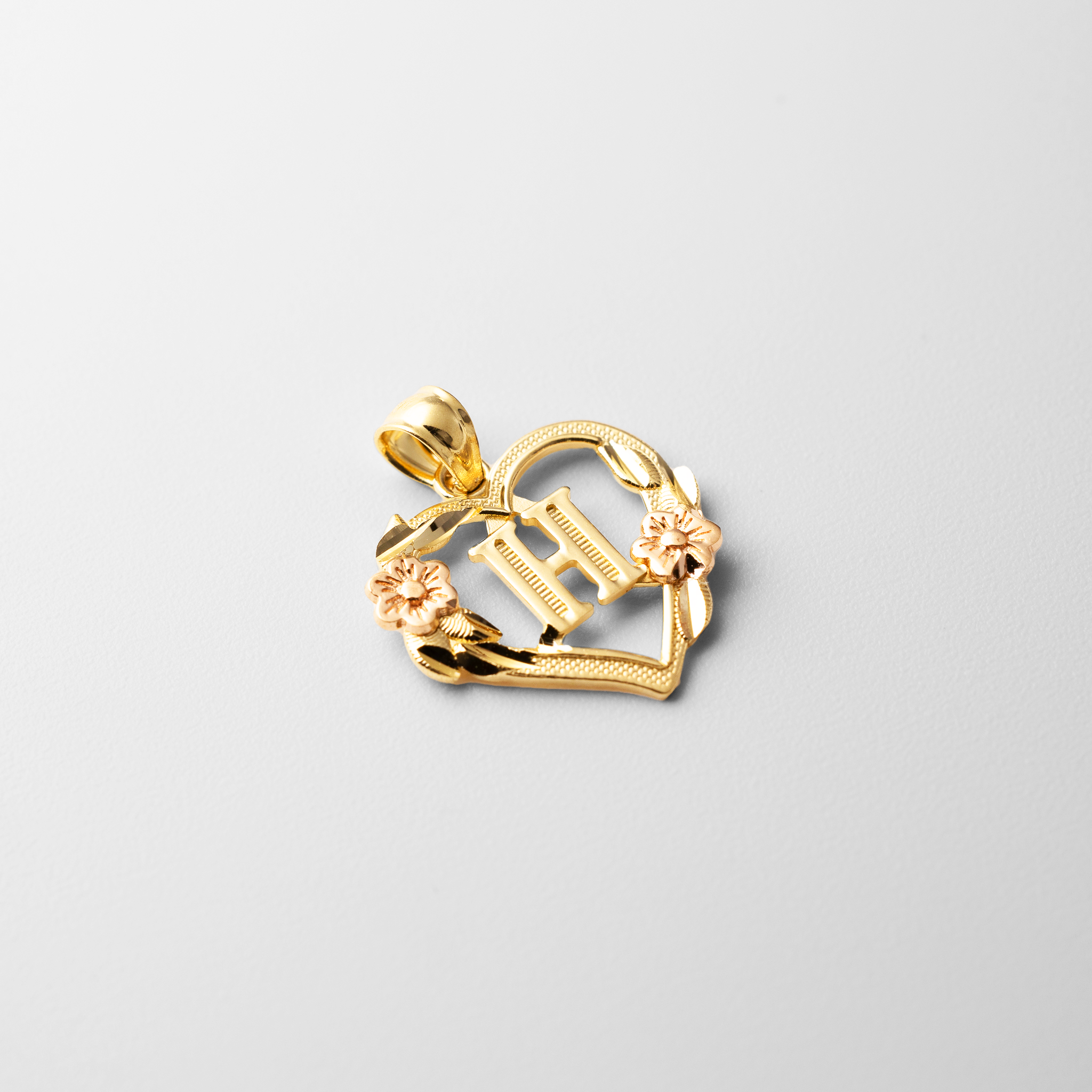 Gold Heart Initial H Pendant | A-Z Pendants - Charlie & Co. Jewelry