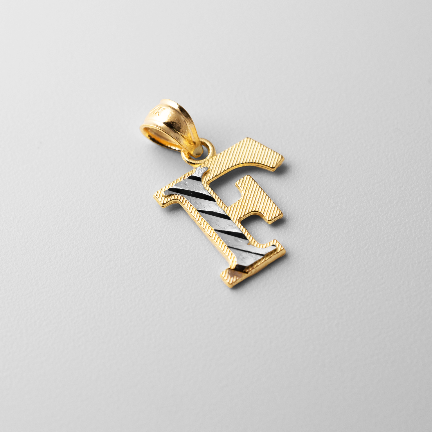 Gold Bold Letter F Pendant | A-Z Pendants - Charlie & Co. Jewelry