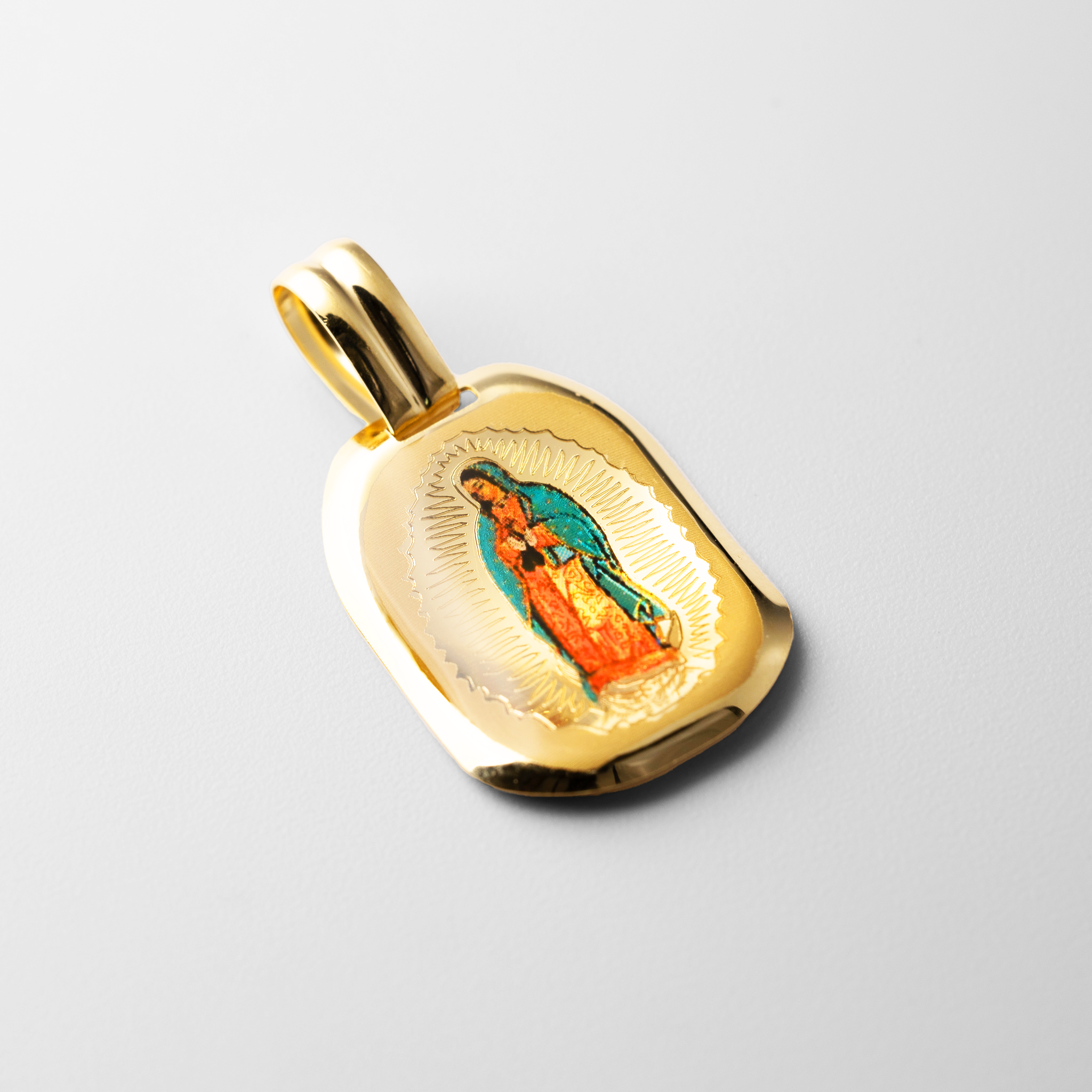 Gold Guadalupe Enamel Religious Pendant - Model 0145 - Charlie & Co. Jewelry