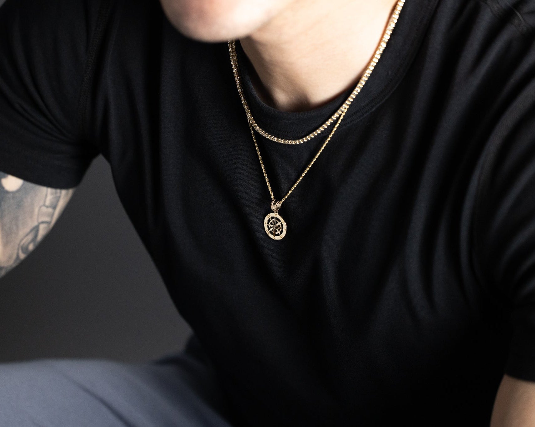 Gold Nautical Compass Pendant