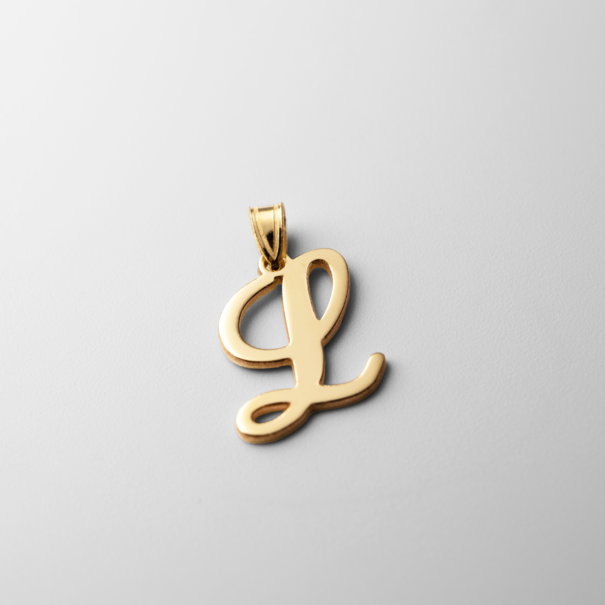 Gold Large Letter "L" Script Initial Pendant - Charlie & Co. Jewelry