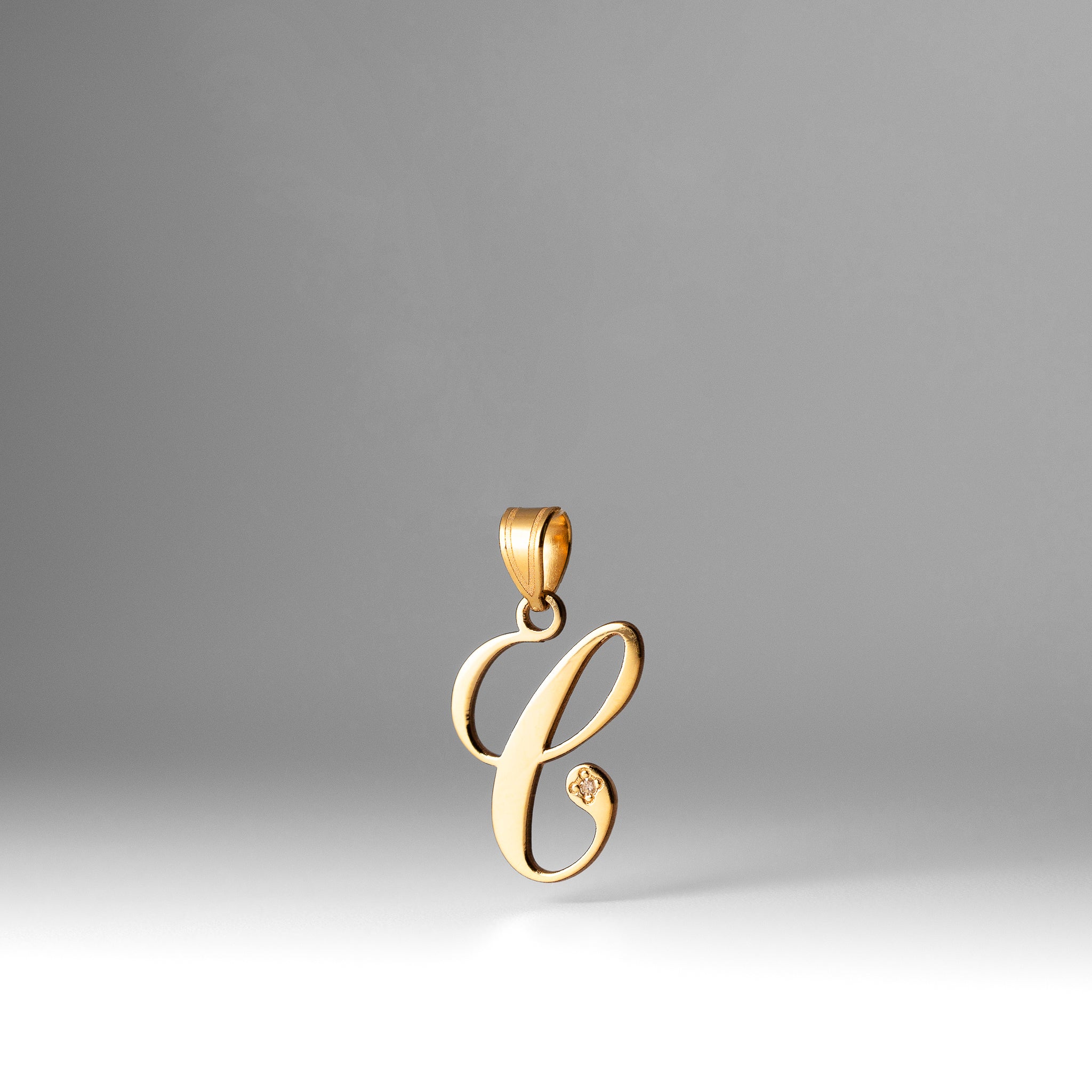 Gold Script Letter C Initial Pendant with Diamond - Model YC252C - Charlie & Co. Jewelry