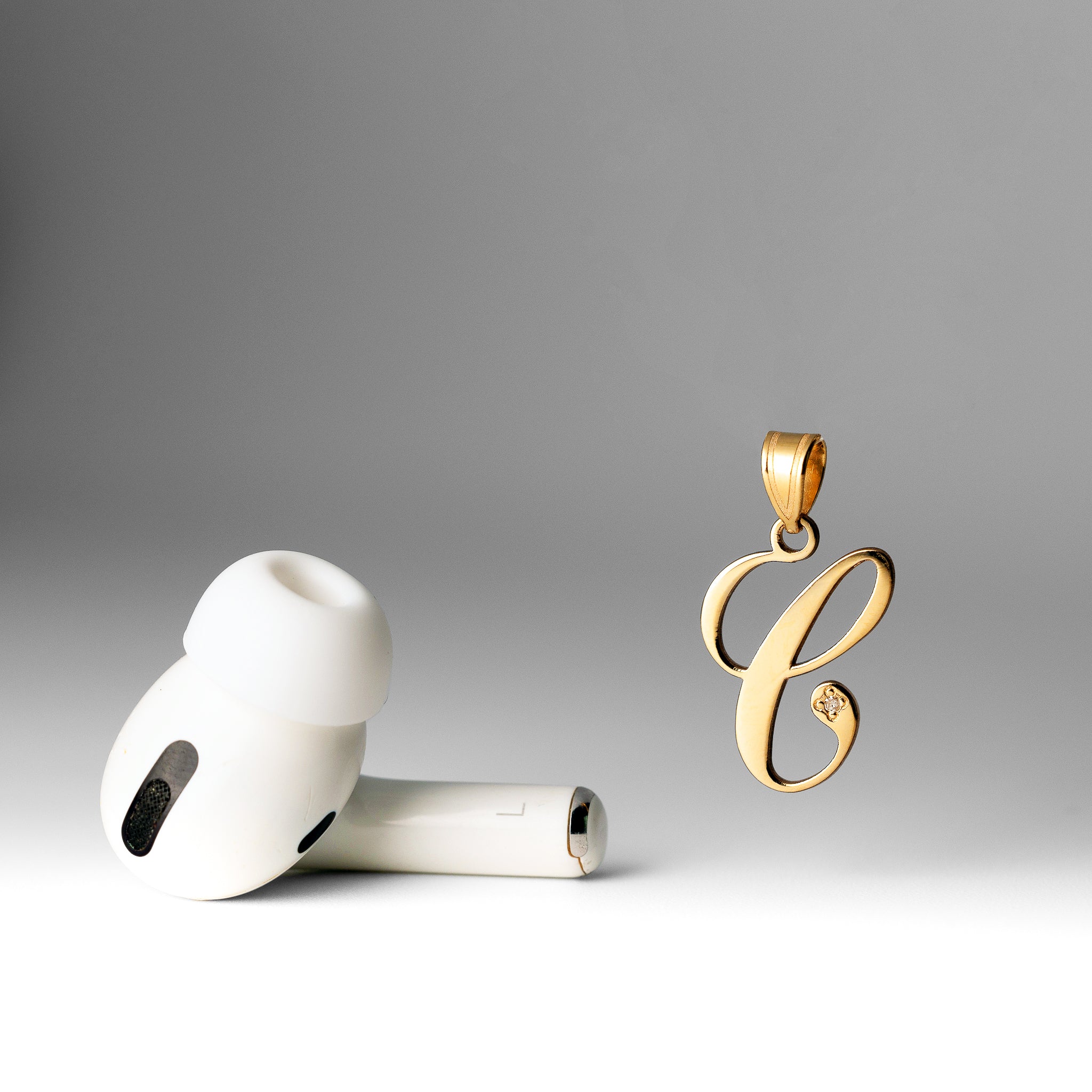 Gold Script Letter C Initial Pendant with Diamond - Model YC252C - Charlie & Co. Jewelry