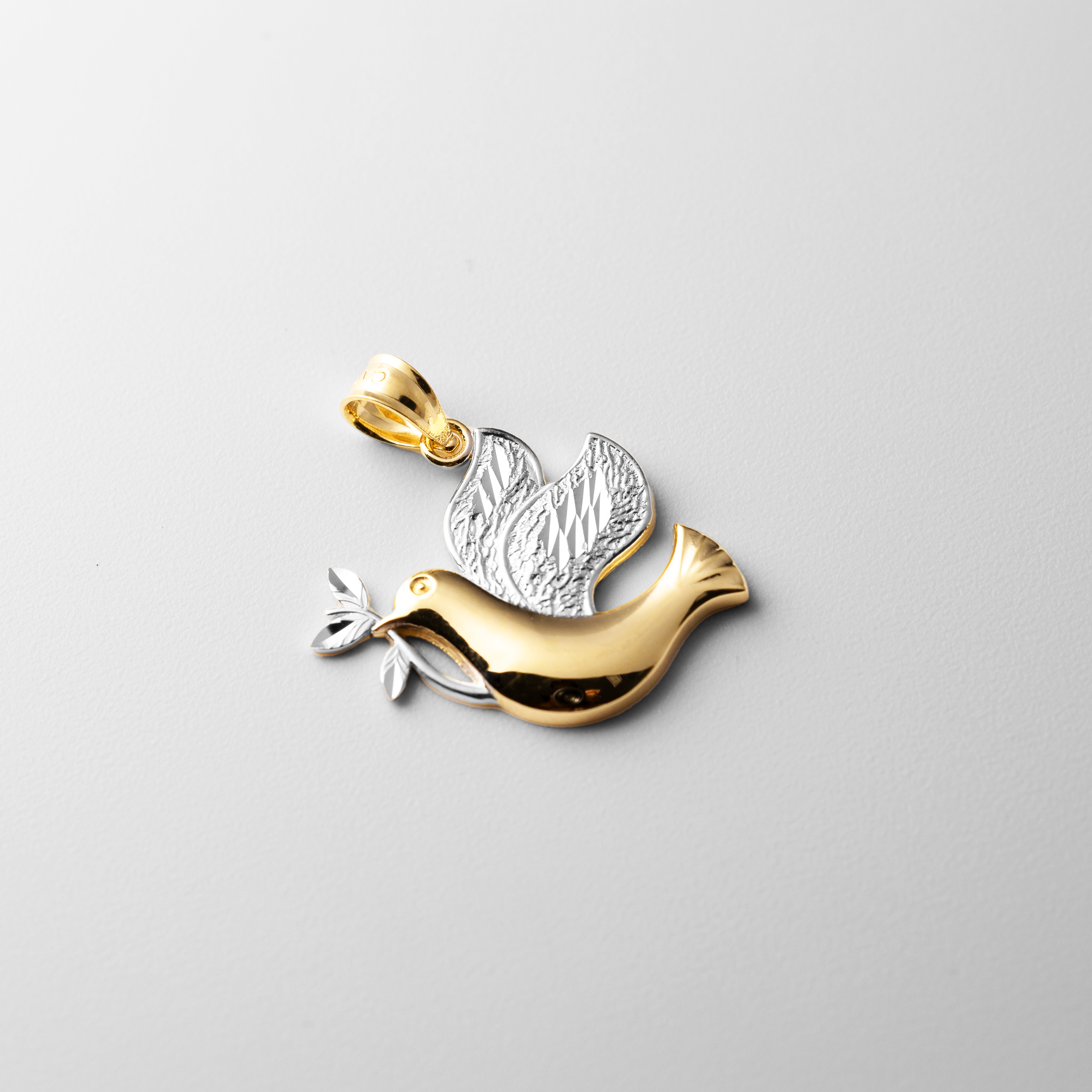 Gold Peace Dove with Textured Wings Charm Model-XR1512 - Charlie & Co. Jewelry