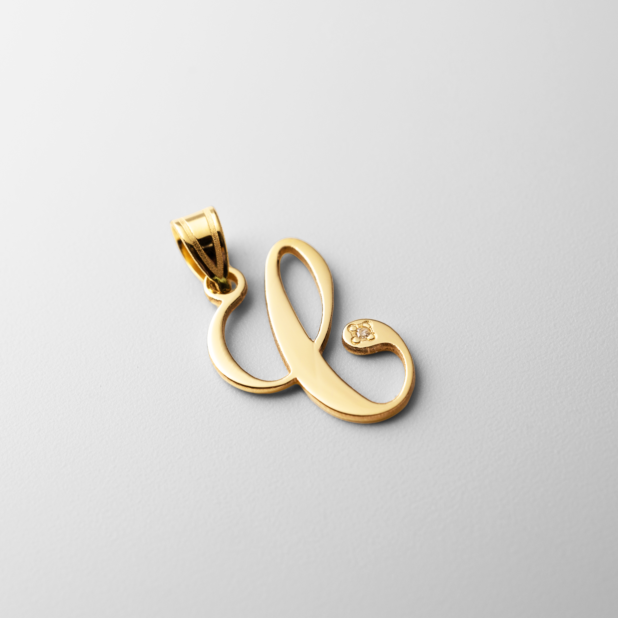 Gold Script Letter C Initial Pendant with Diamond - Model YC252C - Charlie & Co. Jewelry