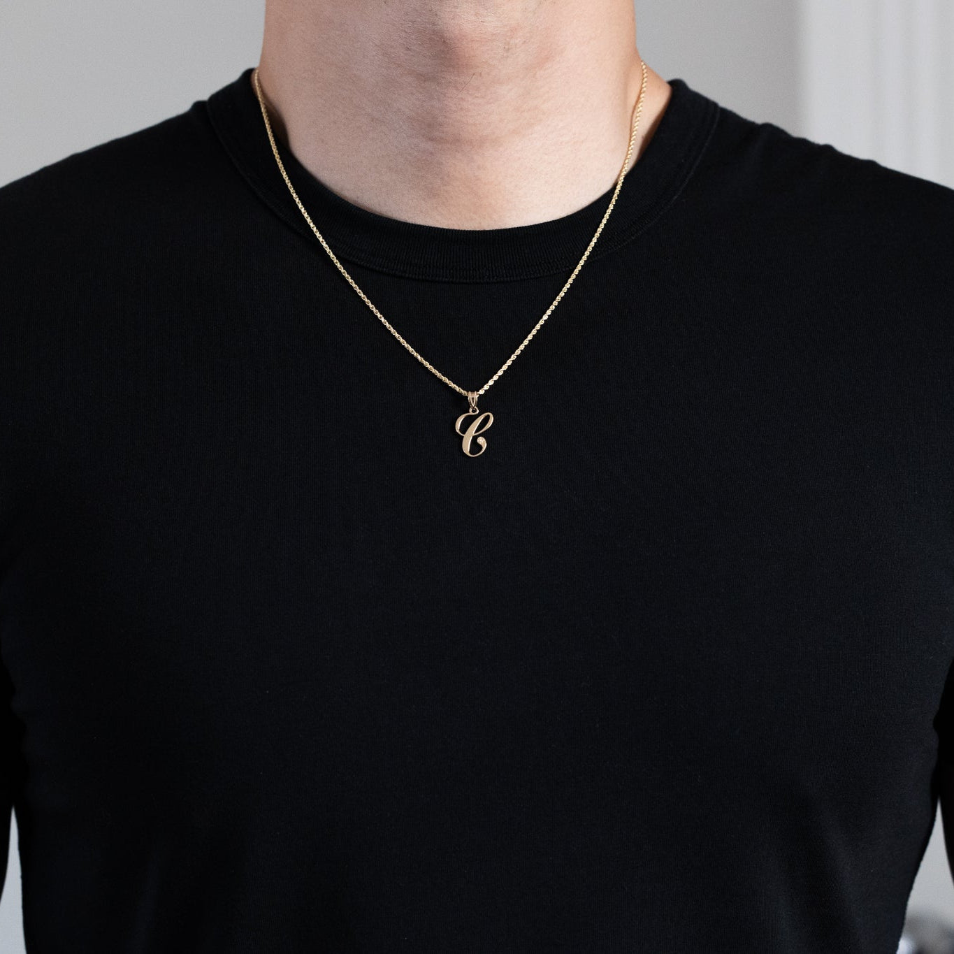 Gold Script Letter C Initial Pendant with Diamond - Model YC252C - Charlie & Co. Jewelry