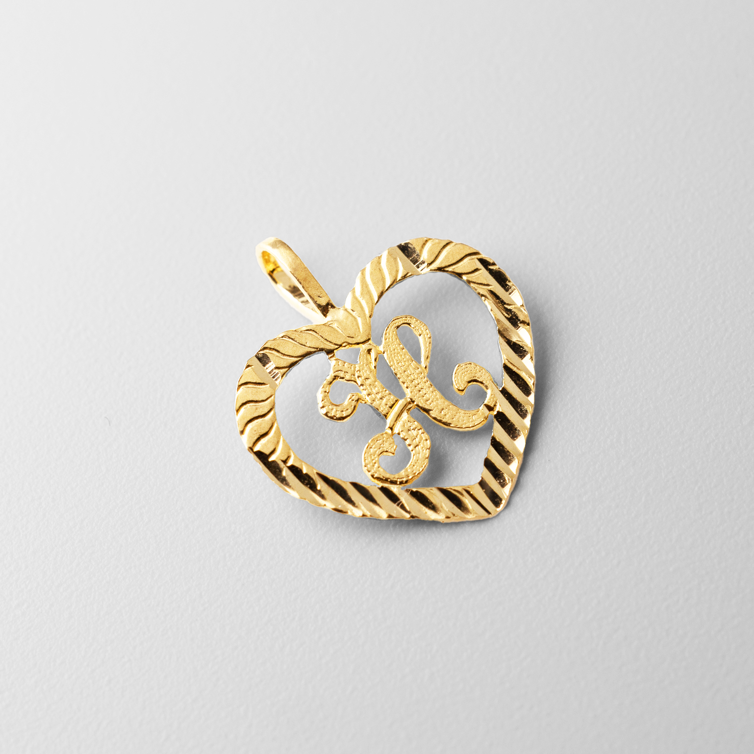 Gold Heart-Shaped Letter H Pendant | A-Z Pendants - Charlie & Co. Jewelry