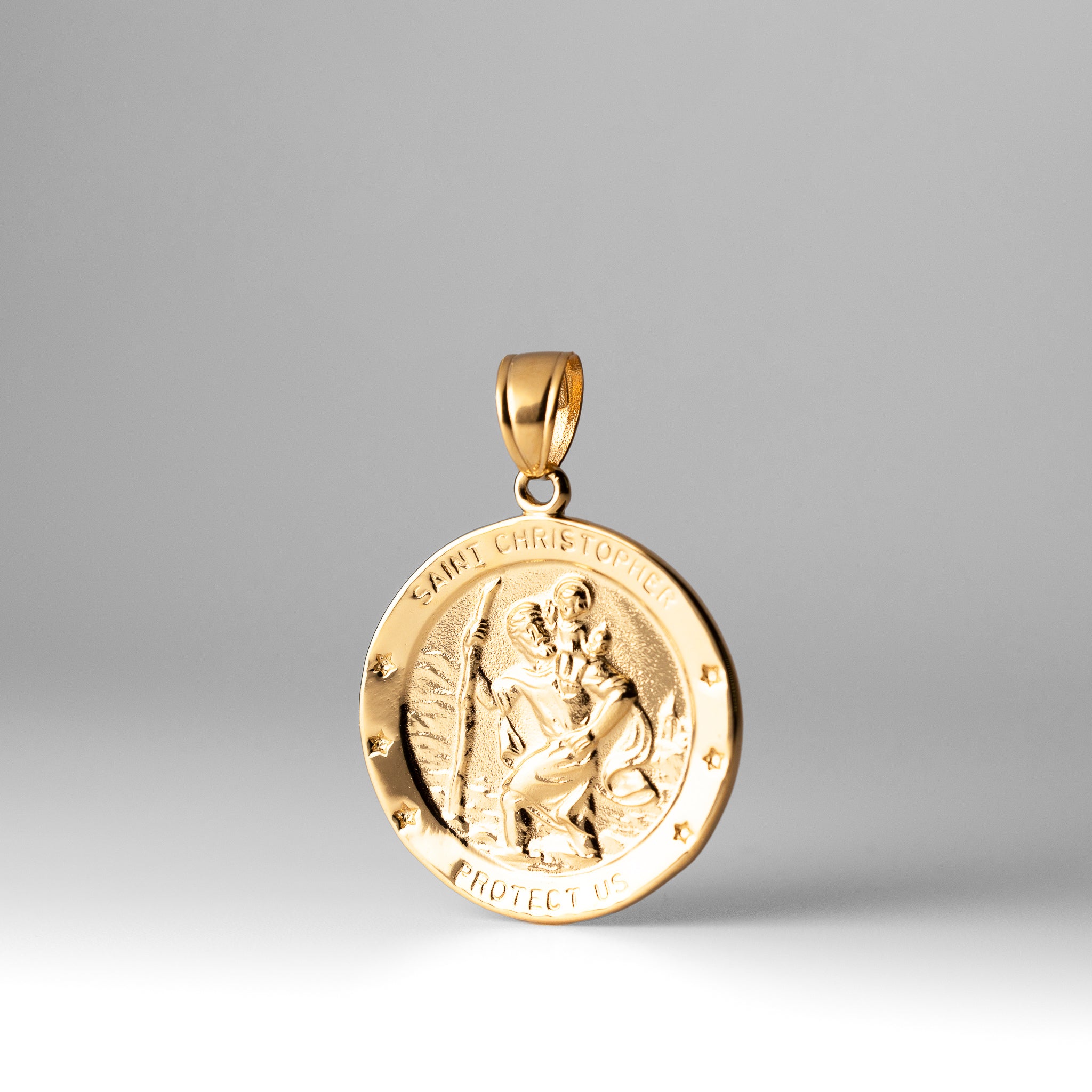 Gold Large Saint Christopher Medal Pendant - Model M1487 - Charlie & Co. Jewelry