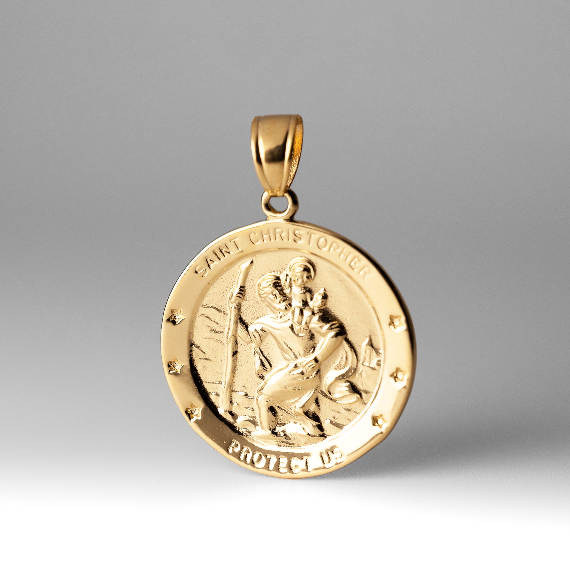 Yellow Gold 14k St. Francis Protect Us Diamond Halo 30mm Medallion Only or on 30" Snake Chain - Complete Necklace (St. Francis pendant + 14k 30" sna 14カラット 3色 ゴールド ユニ CZ テクスチャ 聖バーバラ 宗教 楕円形 チャーム ペンダント ネックレス 寸法 24.2x1