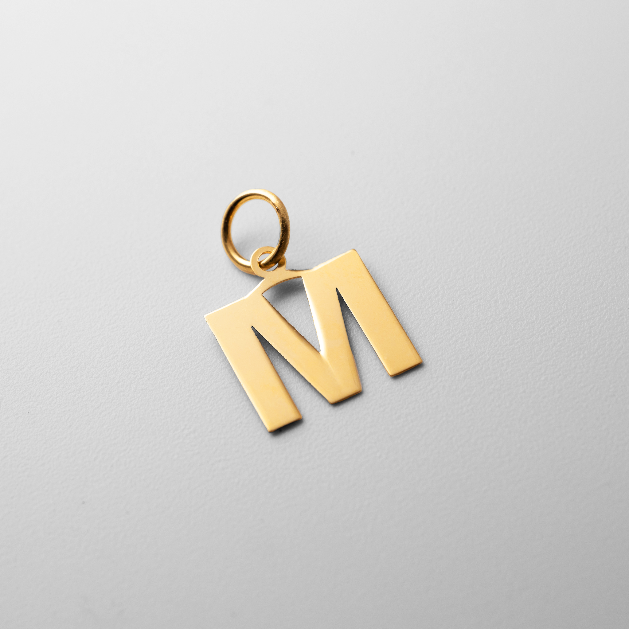 Gold Block Letter "M" Initial Pendant