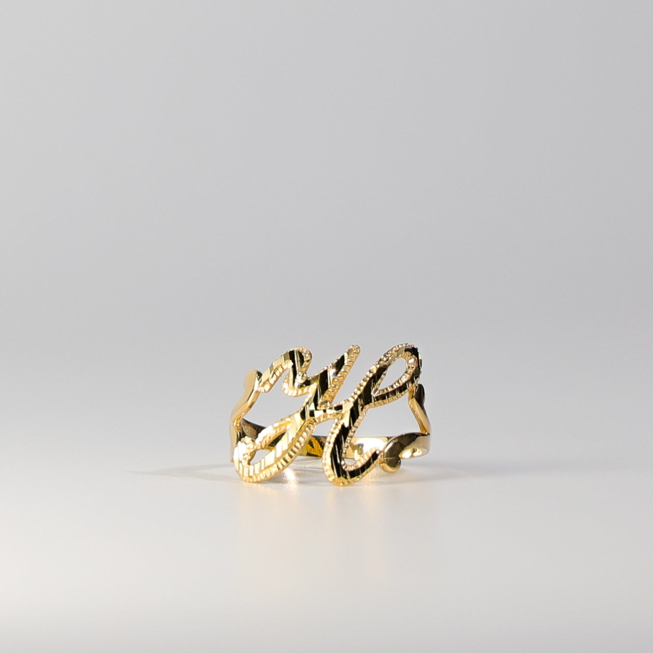 14K Gold Cursive Initial "H" Ring