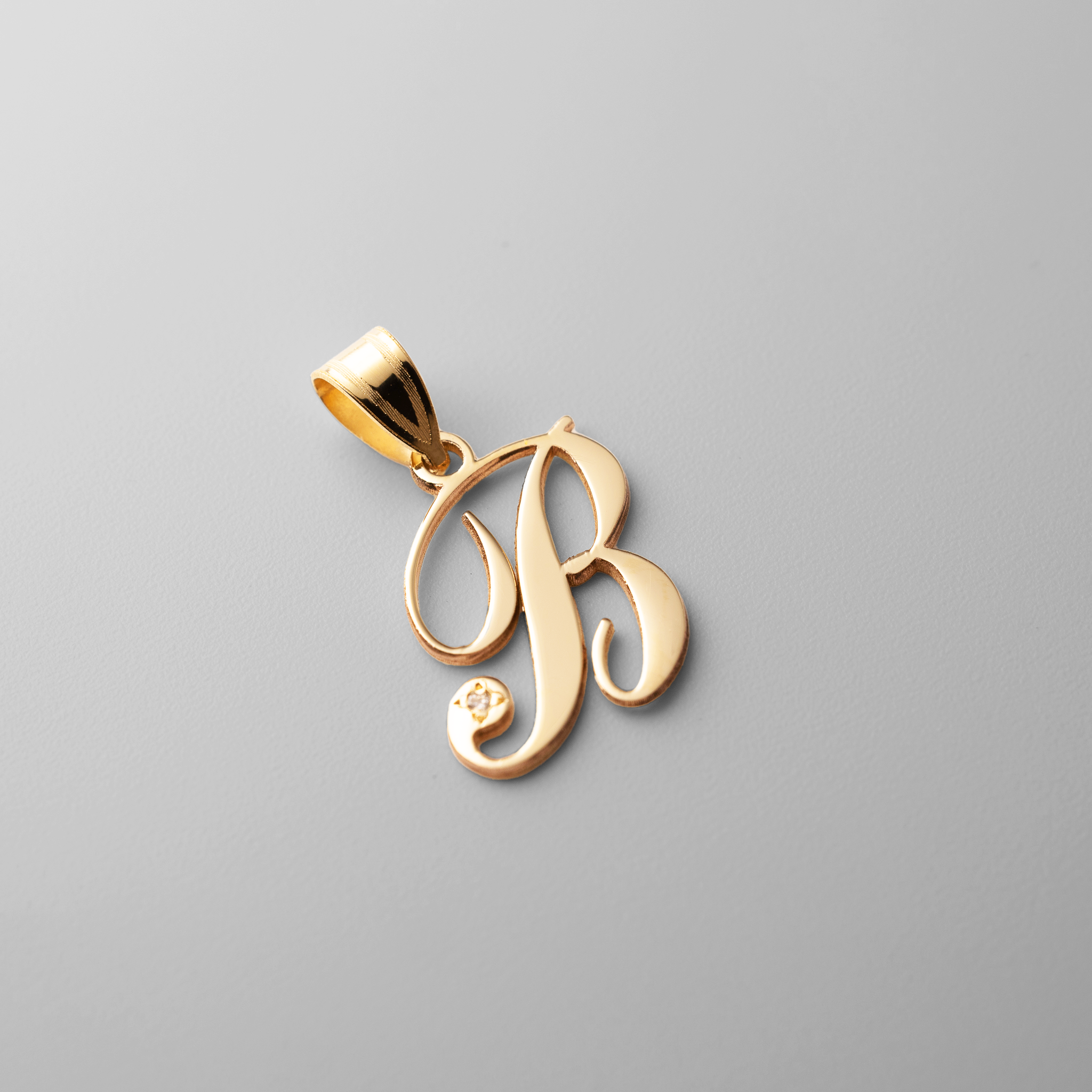 Gold Script Letter R Initial Pendant with Diamond - Model YC252R