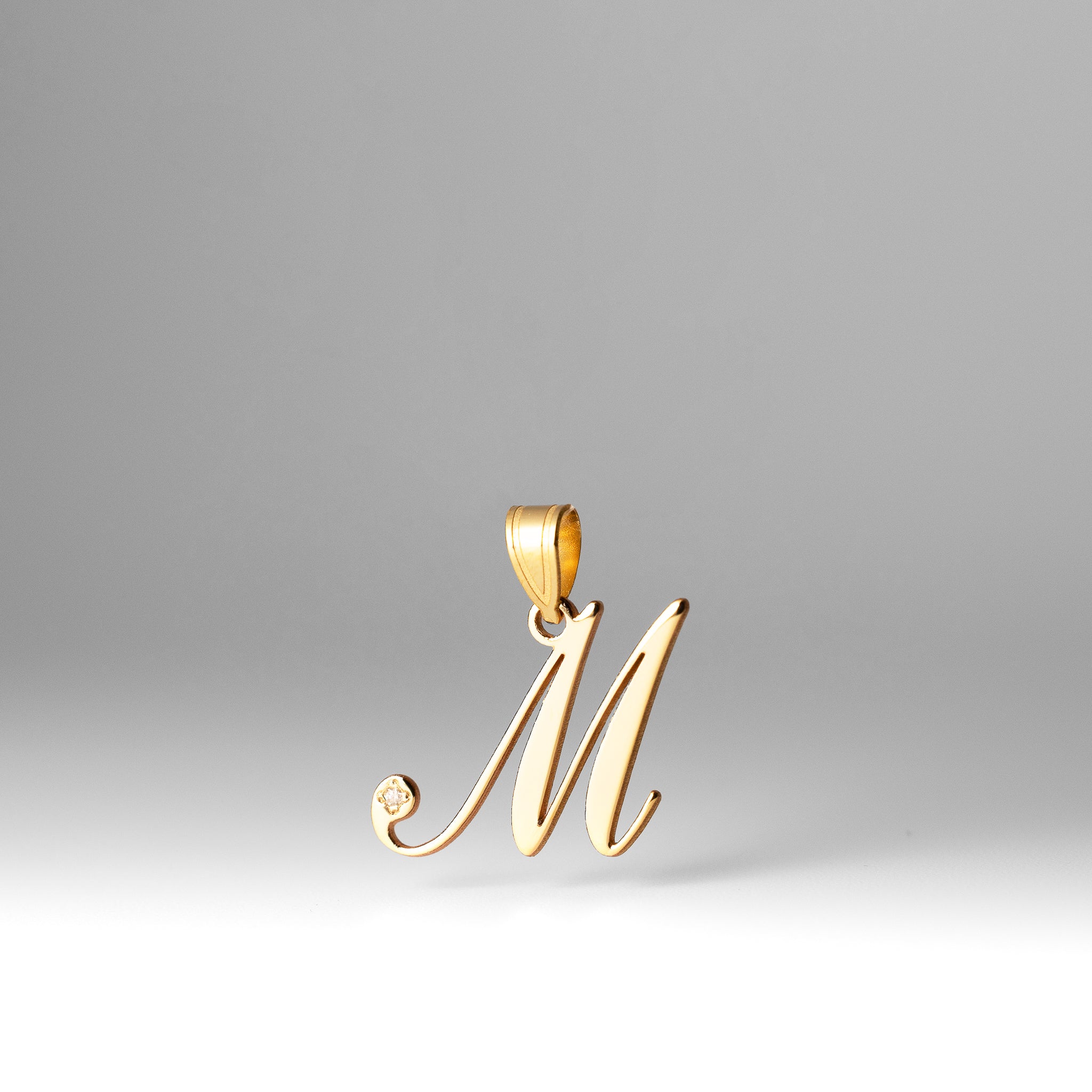 Gold Script Letter M Initial Pendant with Diamond - Model YC252M