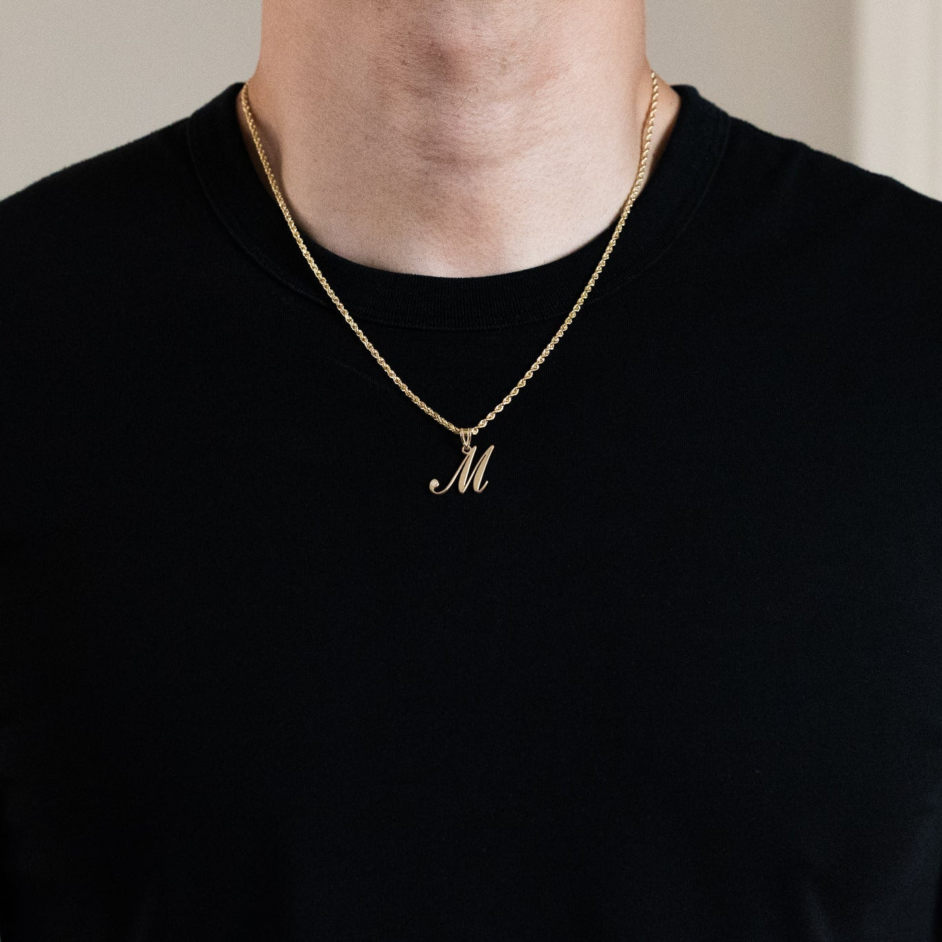 Gold Script Letter M Initial Pendant with Diamond - Model YC252M - Charlie & Co. Jewelry