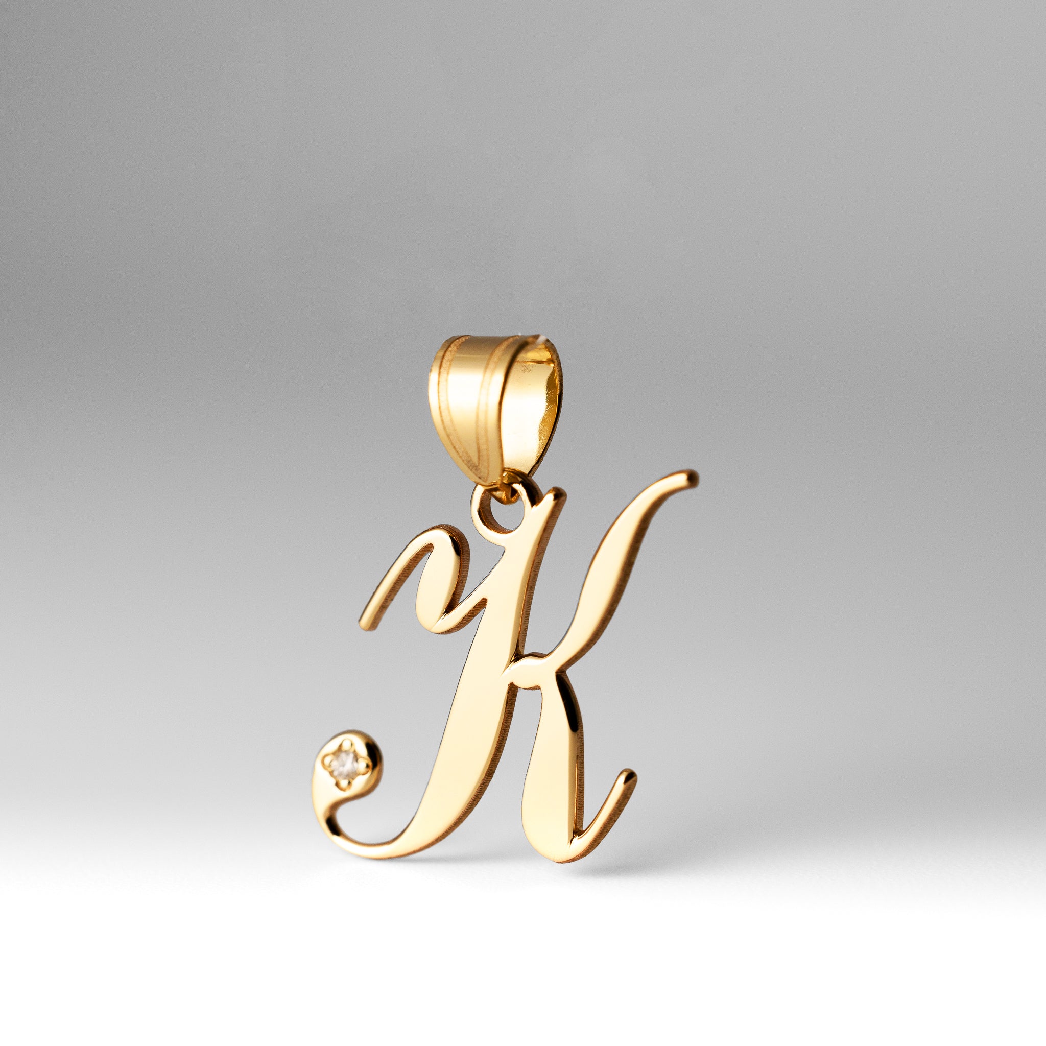 Gold Script Letter K Initial Pendant with Diamond - Model YC252K