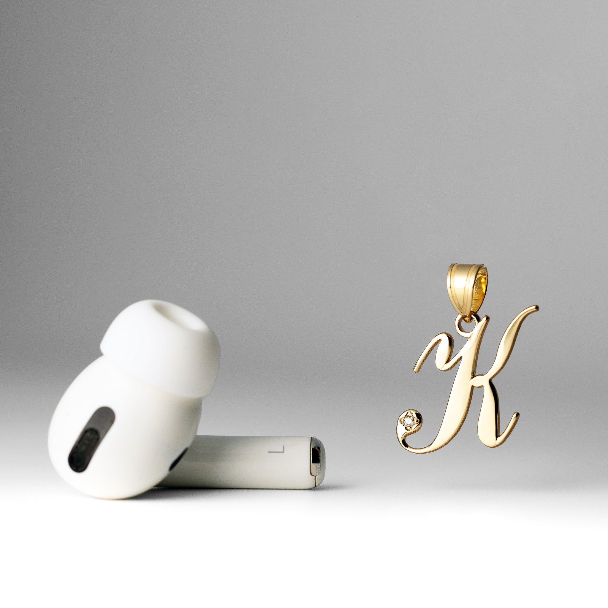 Gold Script Letter K Initial Pendant with Diamond - Model YC252K