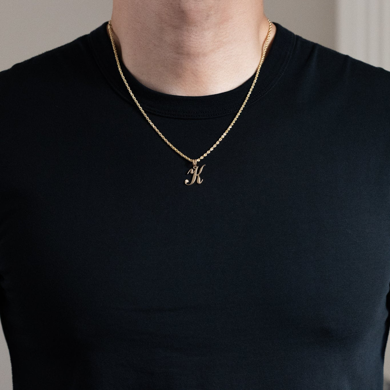 Gold Script Letter K Initial Pendant with Diamond - Model YC252K - Charlie & Co. Jewelry