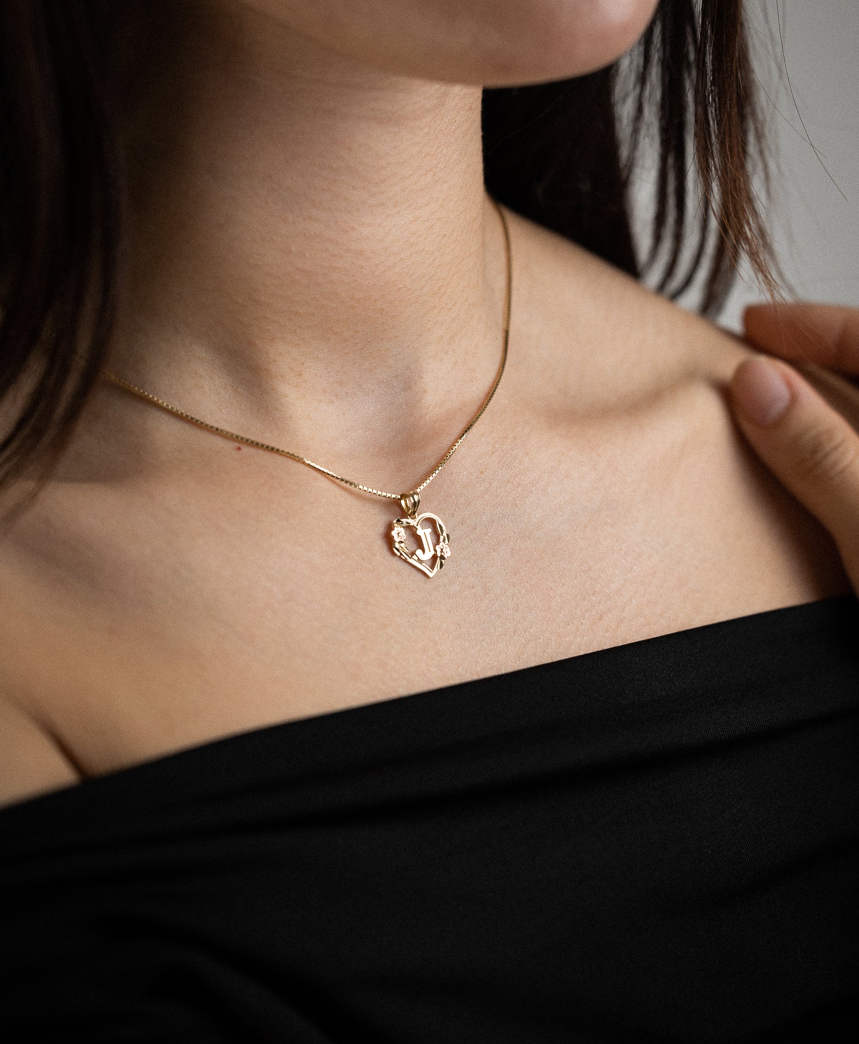 Gold Heart Initial J Pendant | A-Z Pendants