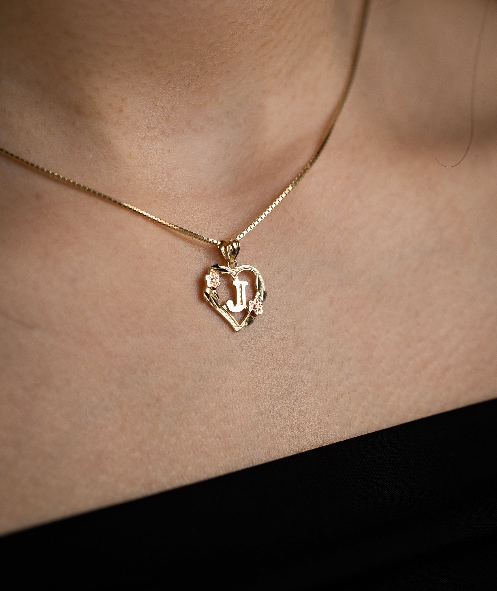 Gold Heart Initial J Pendant | A-Z Pendants