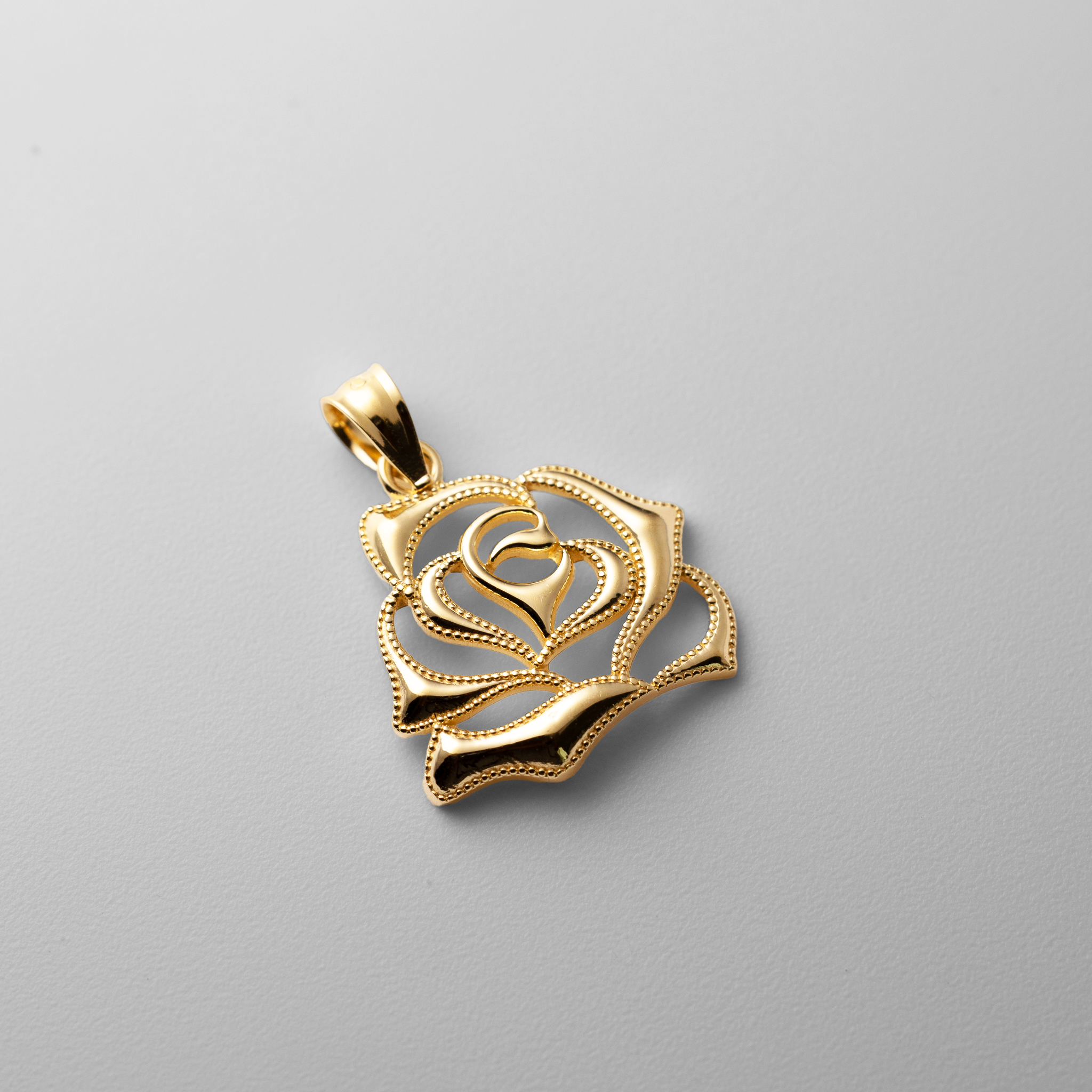 Gold Elegant High Polish Floral Rose Charm - Model K5970 - Charlie & Co. Jewelry