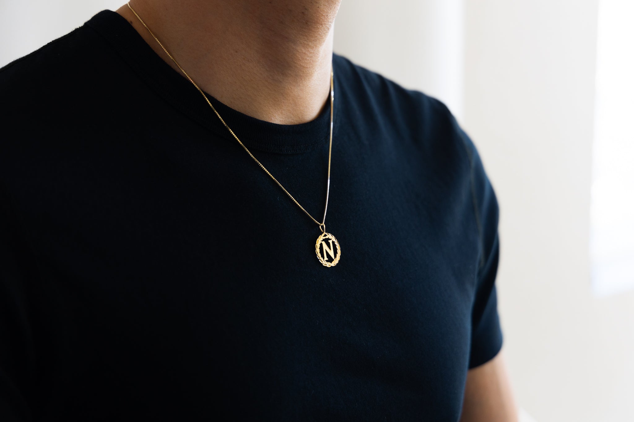 Gold Wreath N Initial Pendant | A-Z Pendants - Charlie & Co. Jewelry