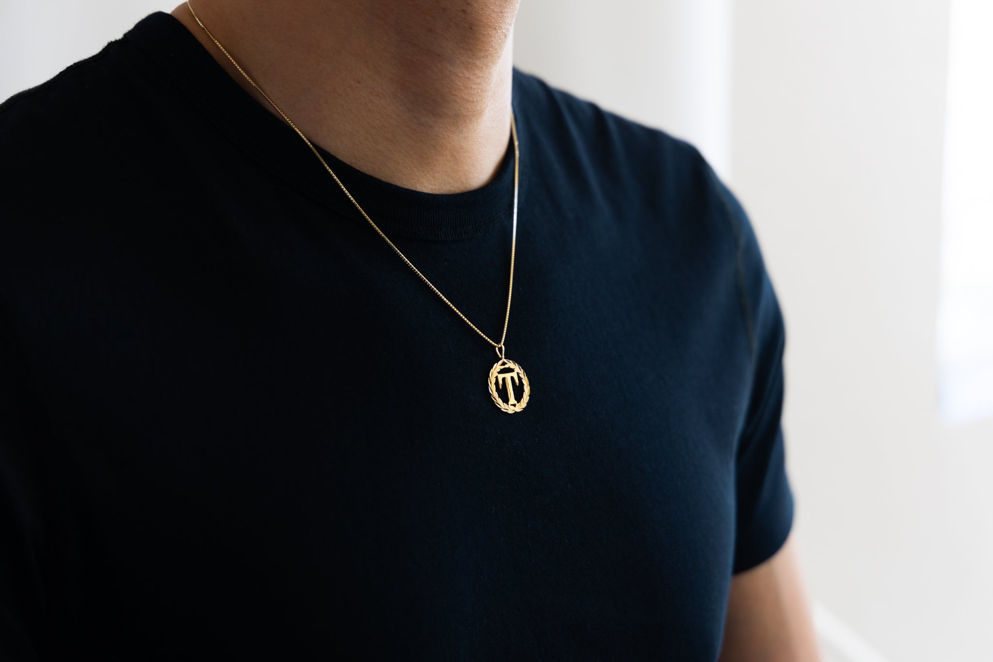 Gold Wreath T Initial Pendant | A-Z Pendants - Charlie & Co. Jewelry