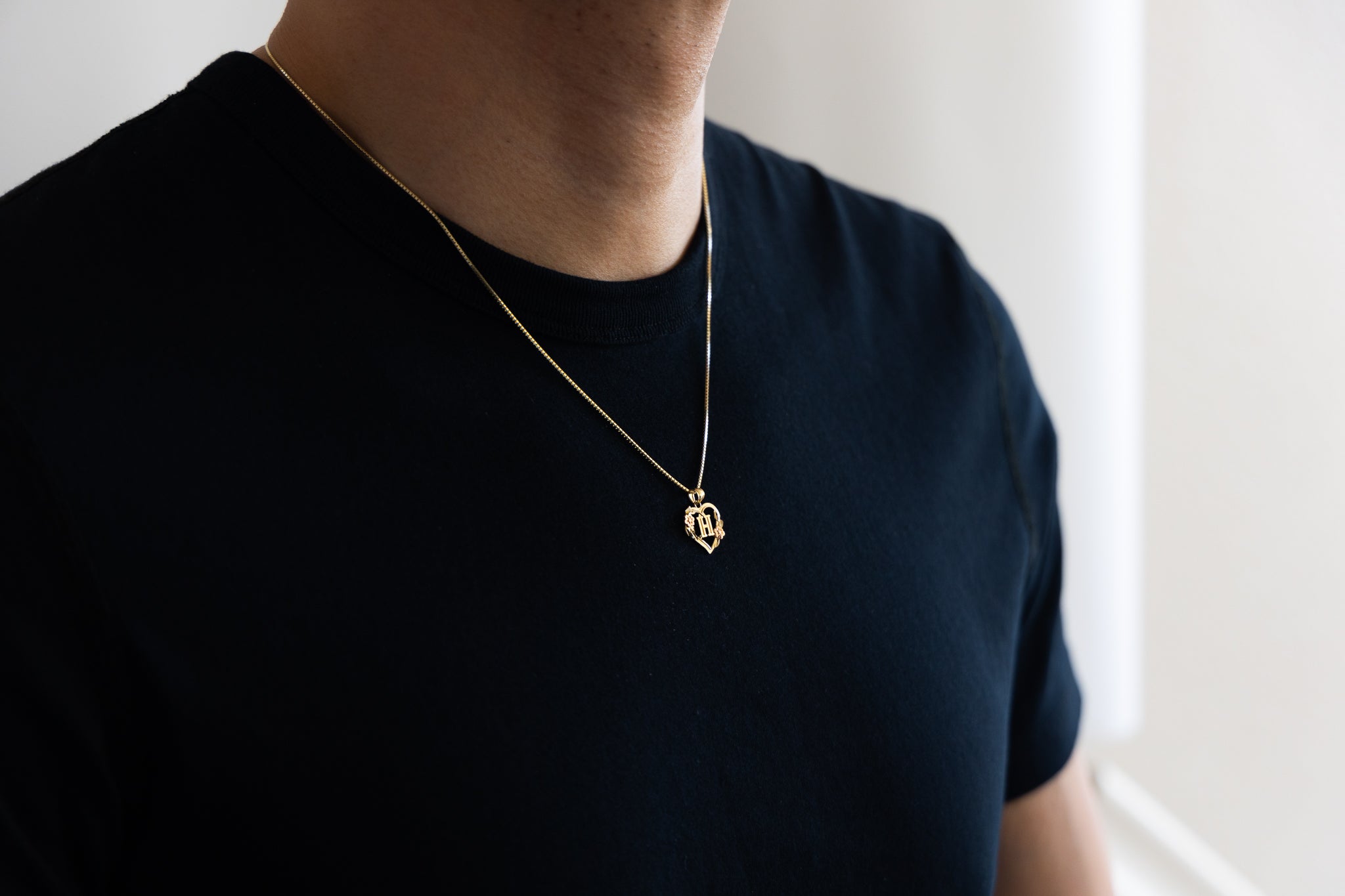 Gold Heart Initial H Pendant | A-Z Pendants - Charlie & Co. Jewelry