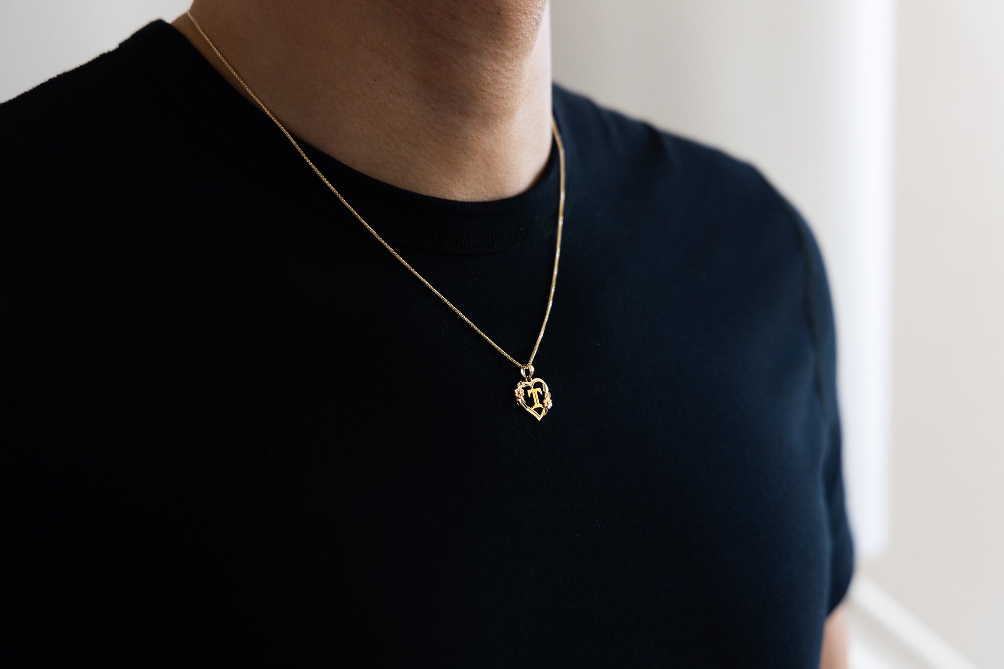 Gold Heart Initial T Pendant | A-Z Pendants - Charlie & Co. Jewelry