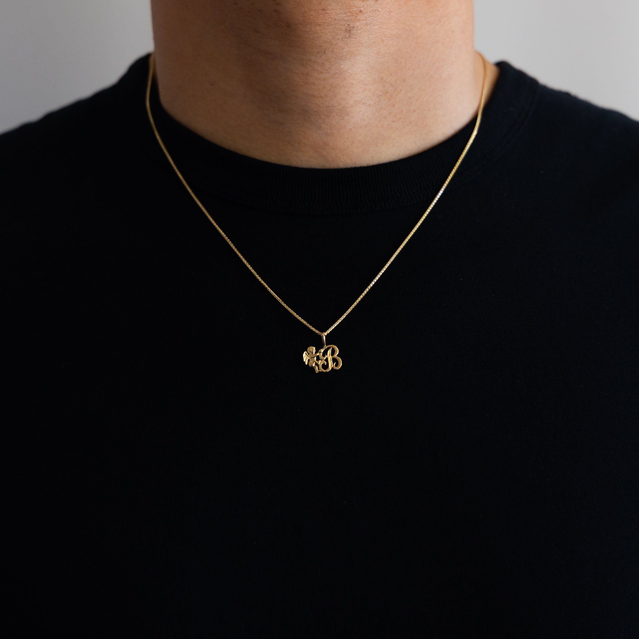 Gold Angel Letter B Pendant | A-Z Pendants - Charlie & Co. Jewelry