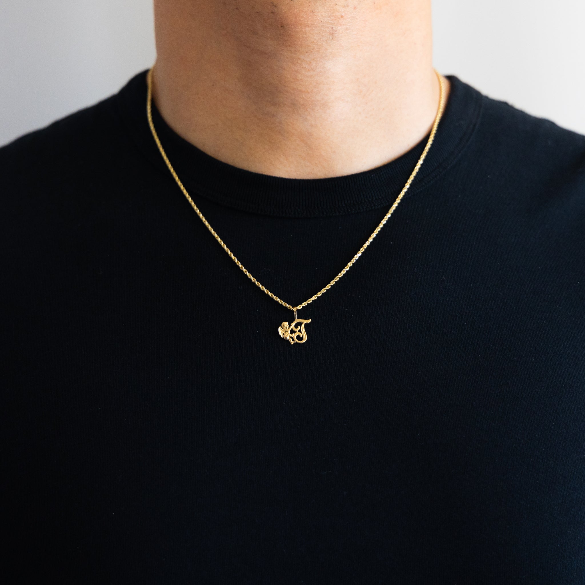 Gold Angel Letter T Pendant | A-Z Pendants - Charlie & Co. Jewelry