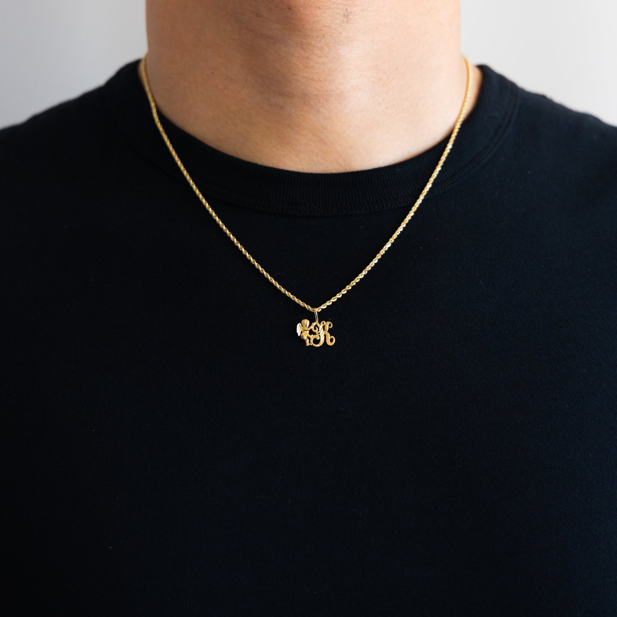 Gold Angel Letter K Pendant | A-Z Pendants - Charlie & Co. Jewelry