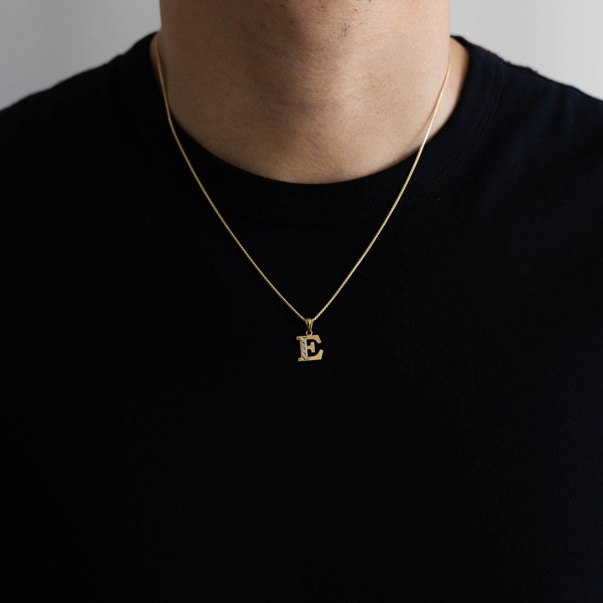 Gold Bold Letter E Pendant | A-Z Pendants - Charlie & Co. Jewelry