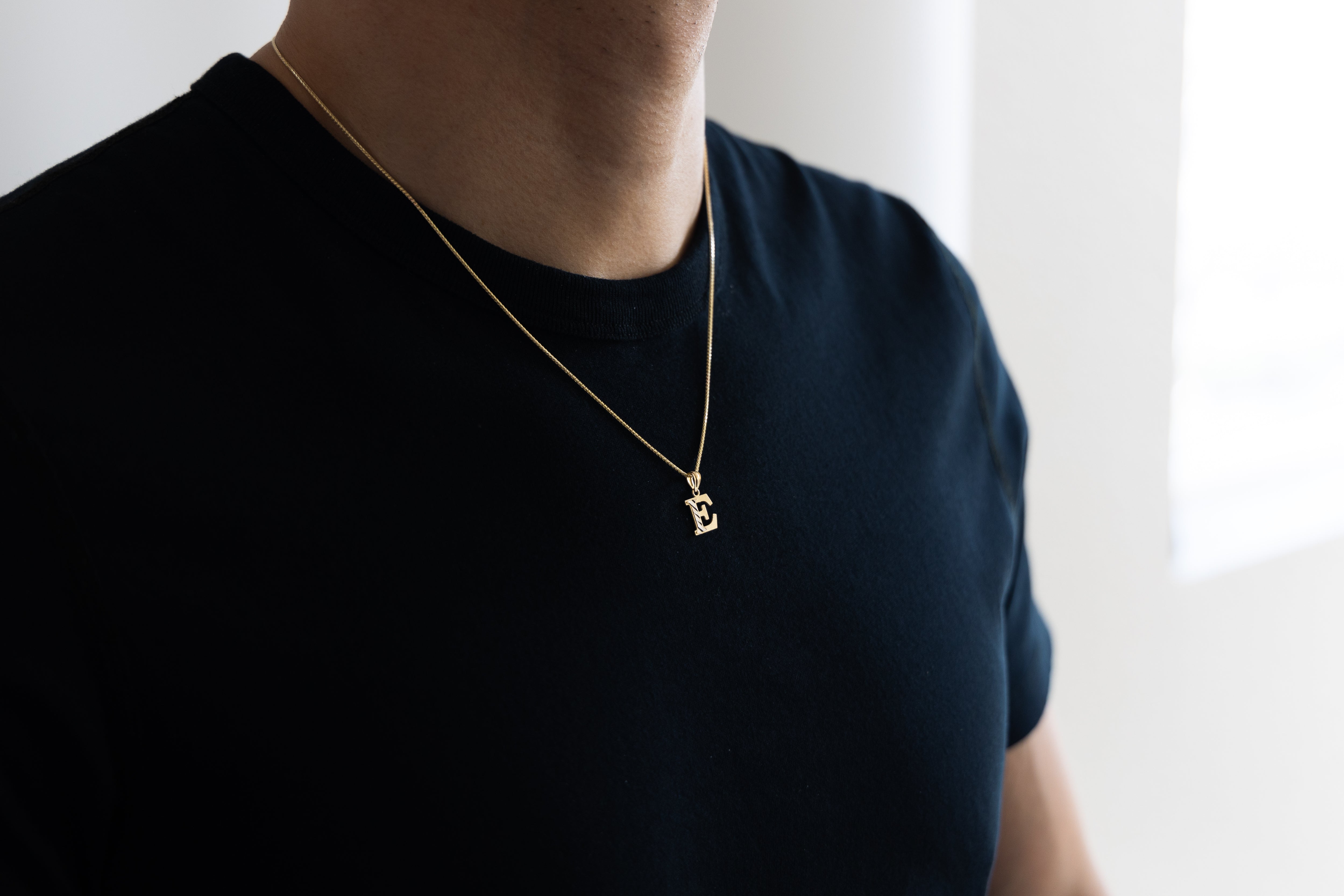 Gold Bold Letter E Pendant | A-Z Pendants - Charlie & Co. Jewelry