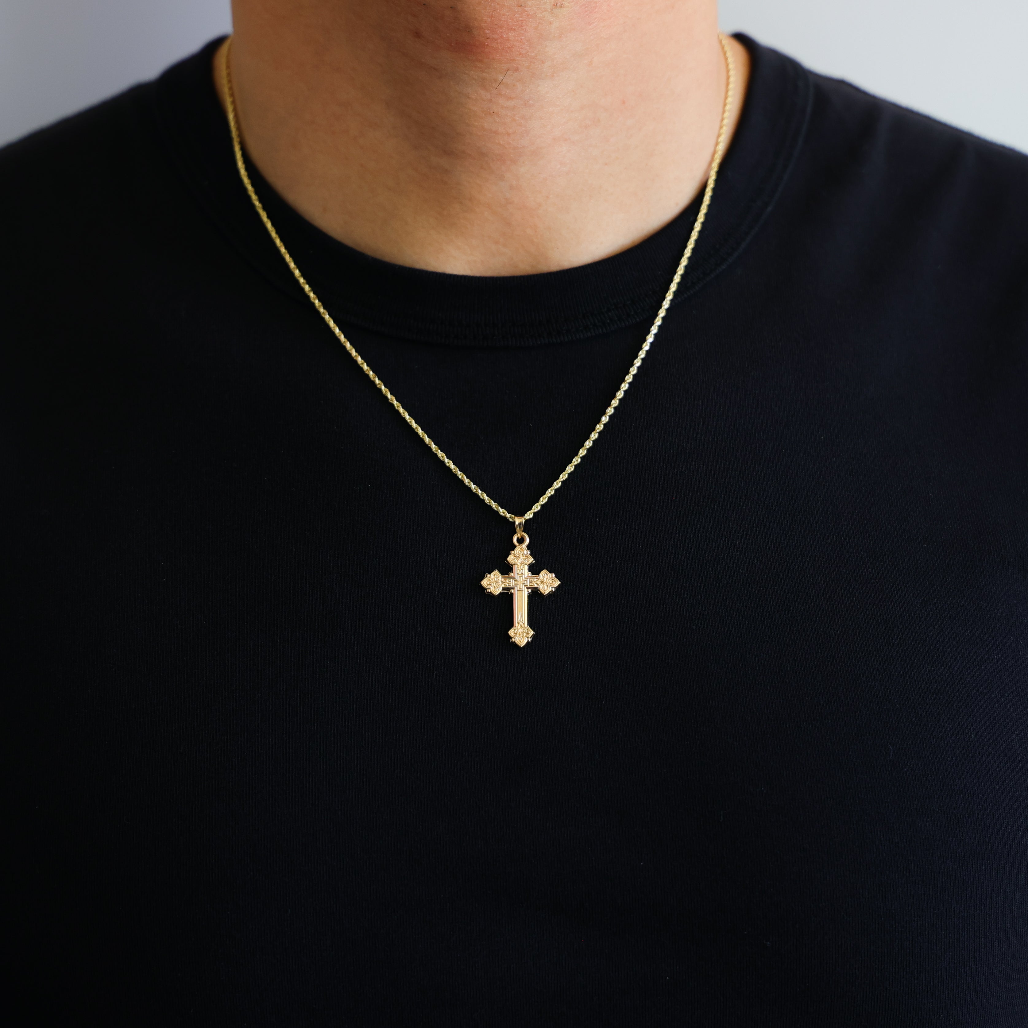 Gold Intricate Cross Religious Pendant Model-883 - Charlie & Co. Jewelry