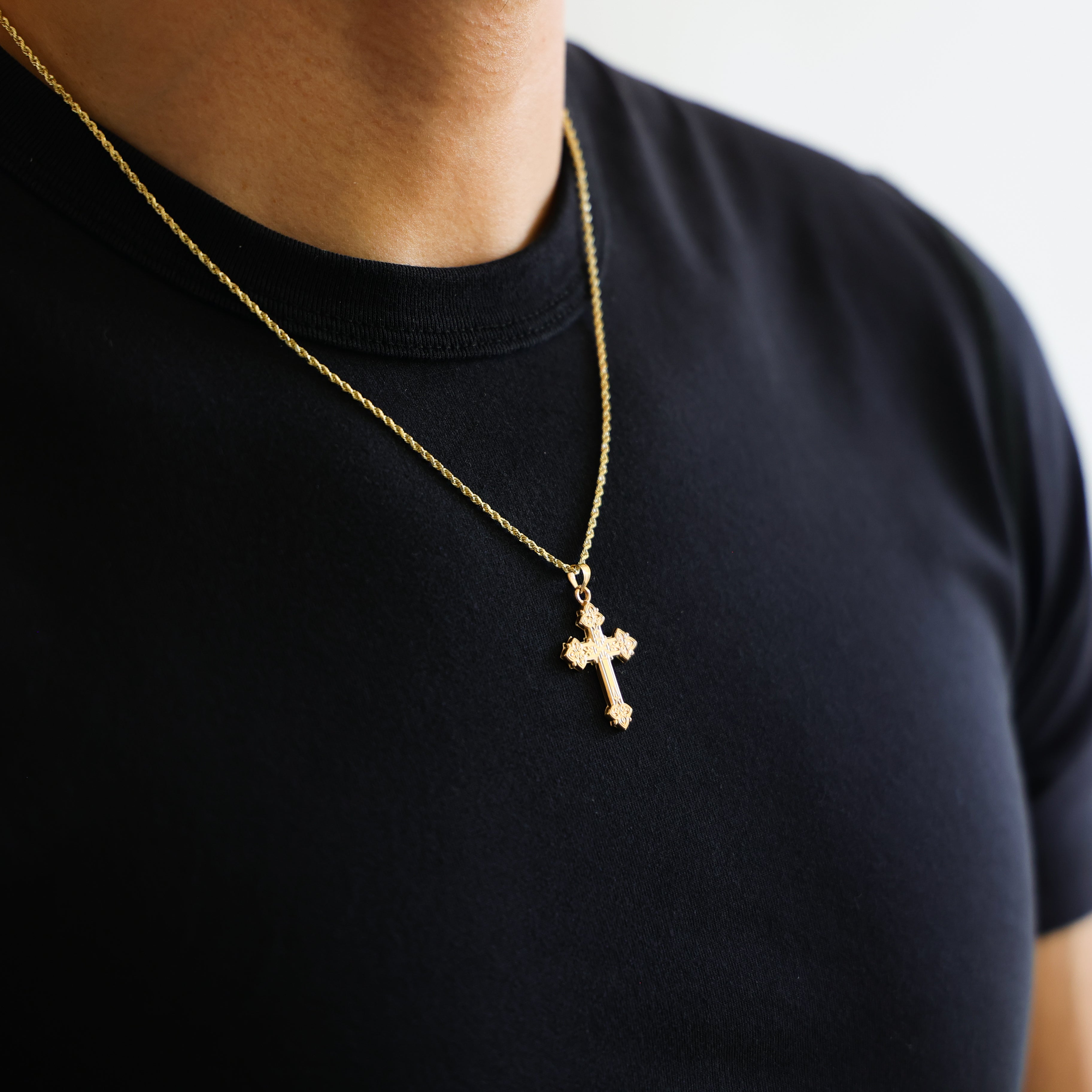 Gold Intricate Cross Religious Pendant Model-883 - Charlie & Co. Jewelry