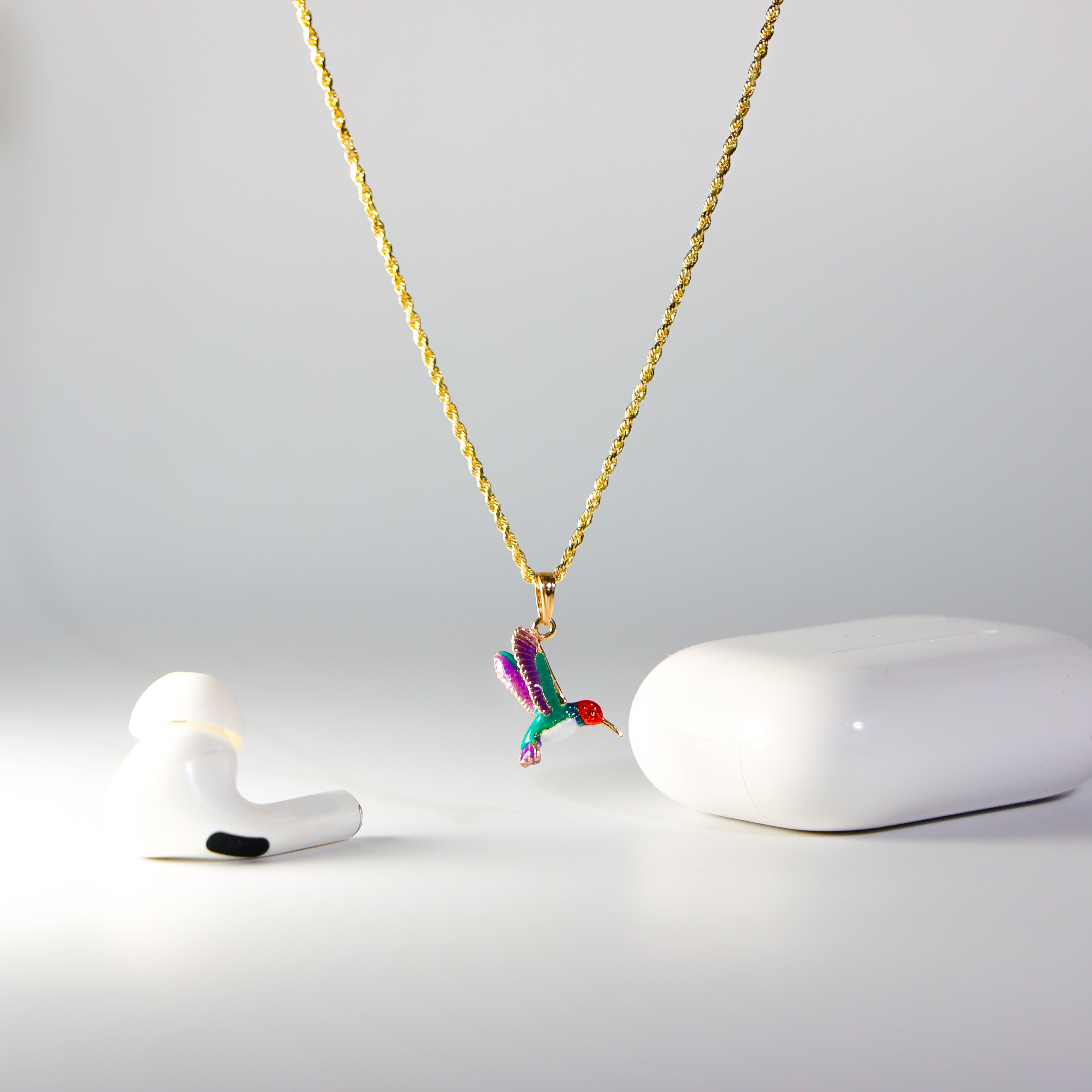 14K Gold Enameled 3D Hummingbird Pendant - Charlie & Co. Jewelry