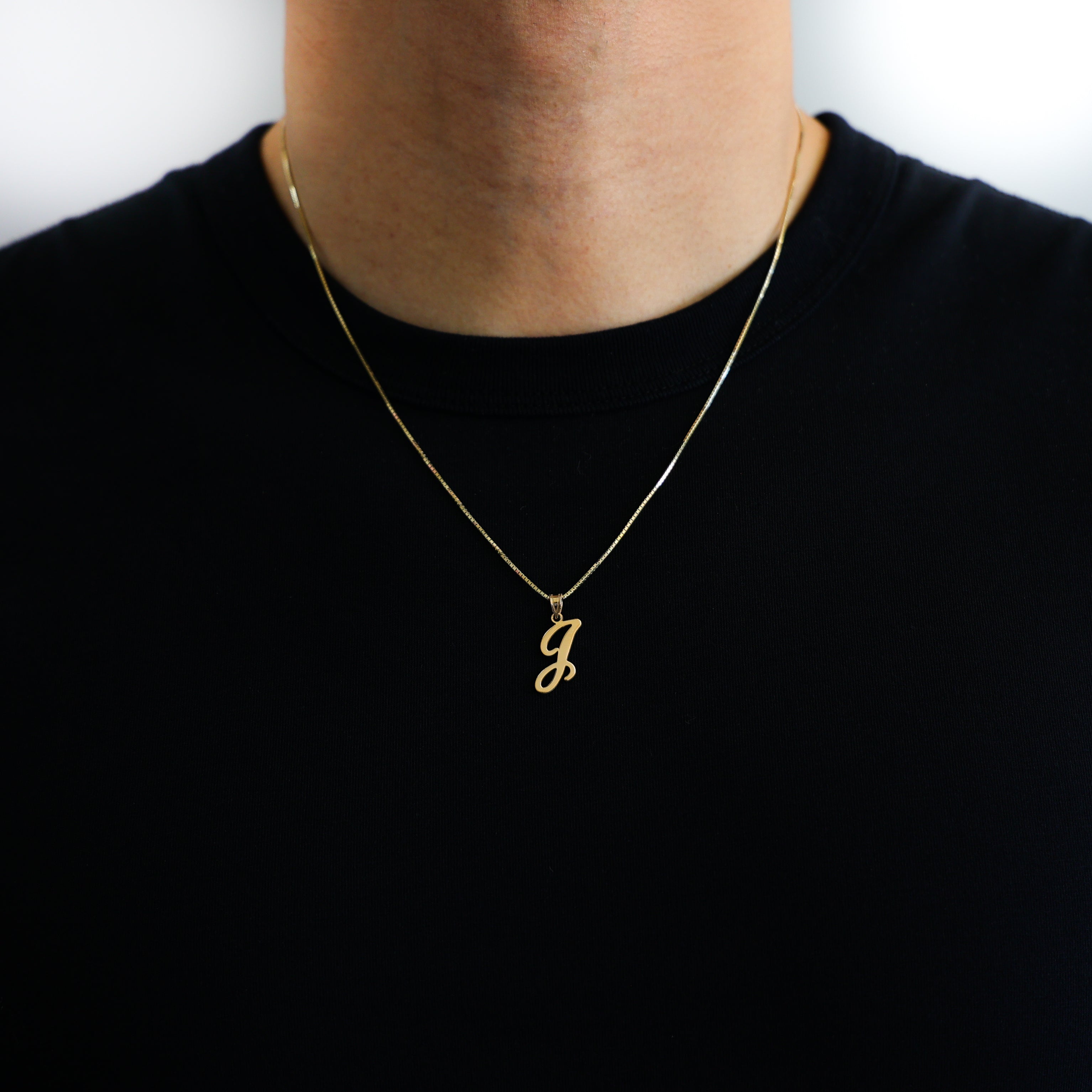 14K Gold Large Letter "J" Script Initial Pendant - Charlie & Co. Jewelry