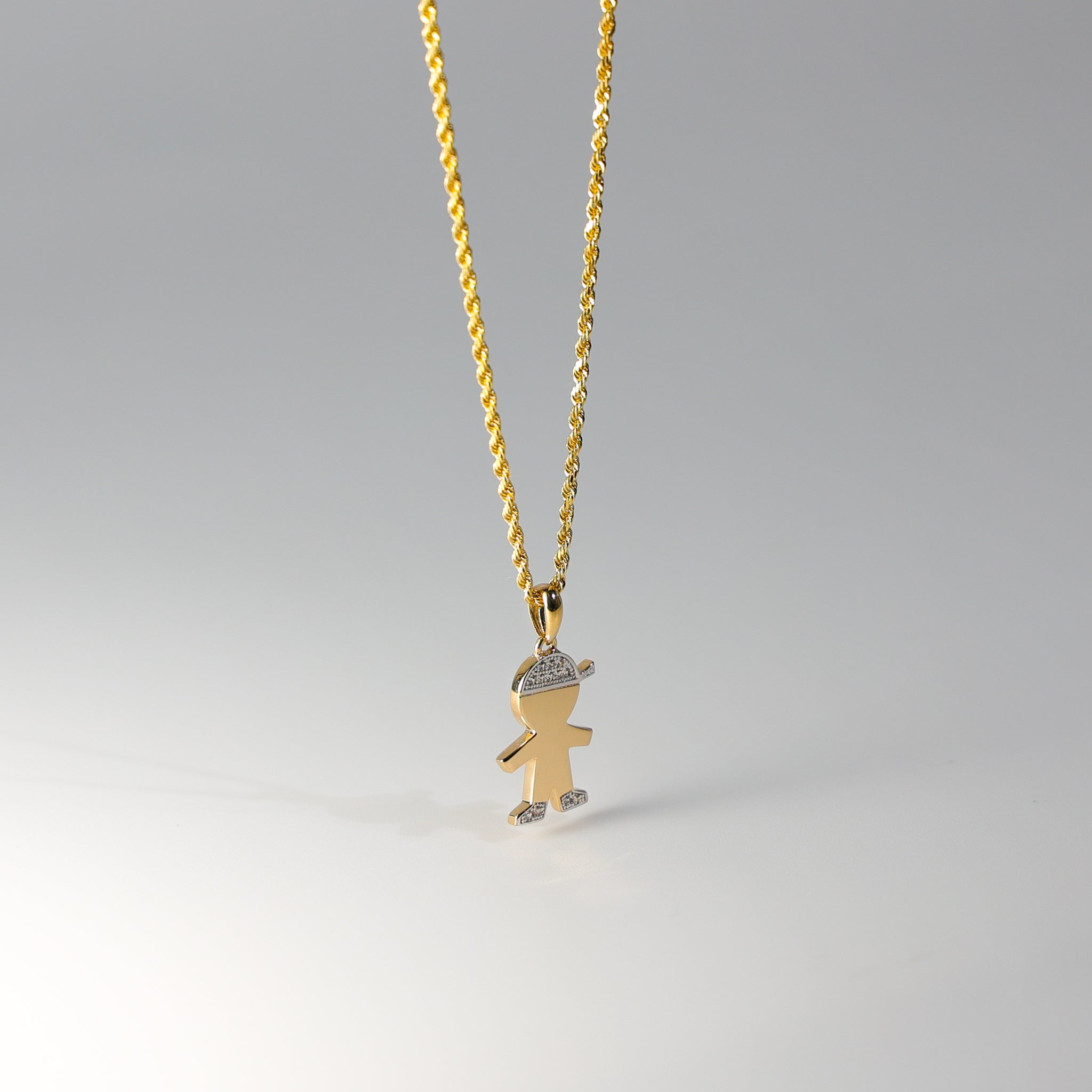 14K Gold Simple Boy Pendant With Stones Model-2002 - Charlie & Co. Jewelry